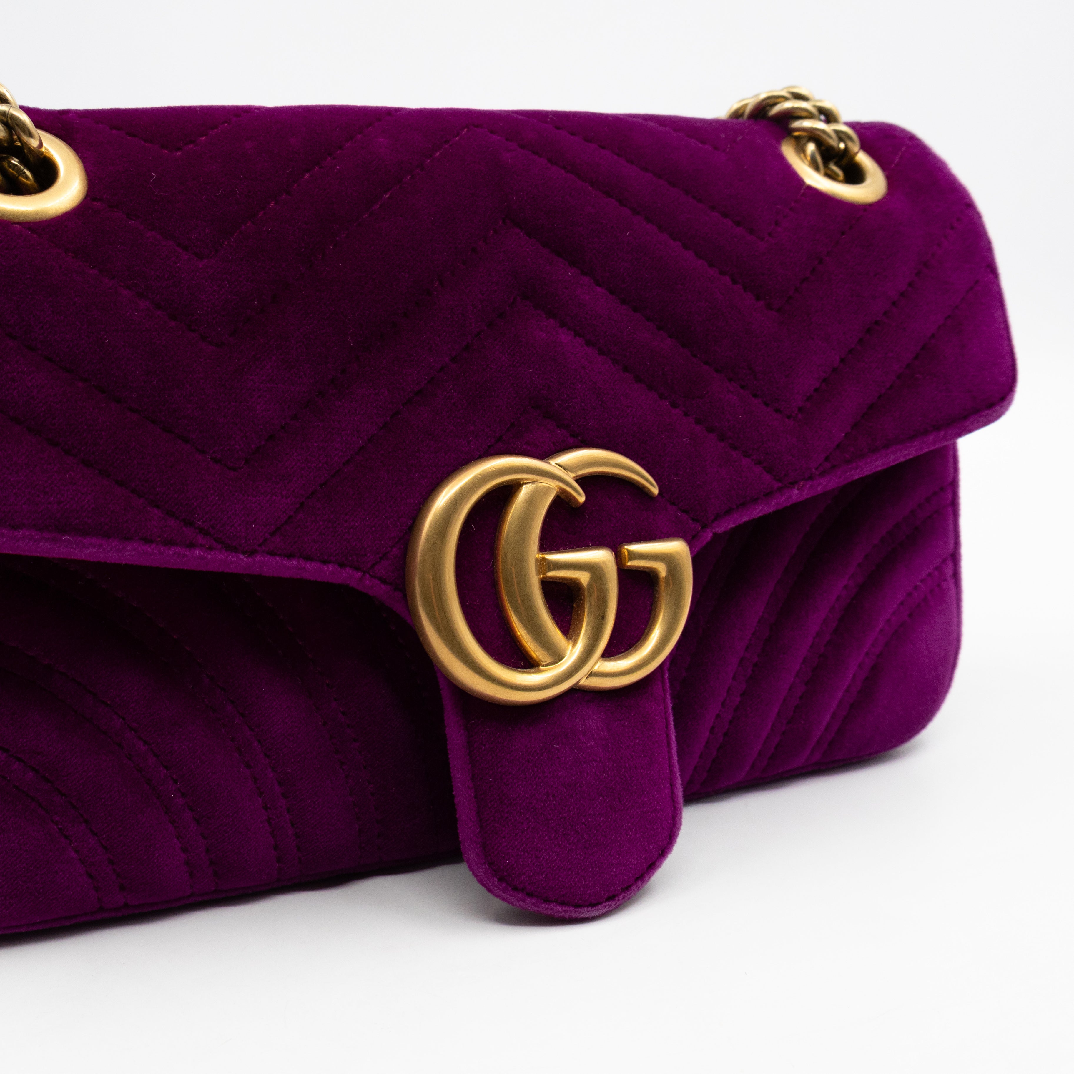 GG Marmont Flap Medium Purple Velvet Aged Gold