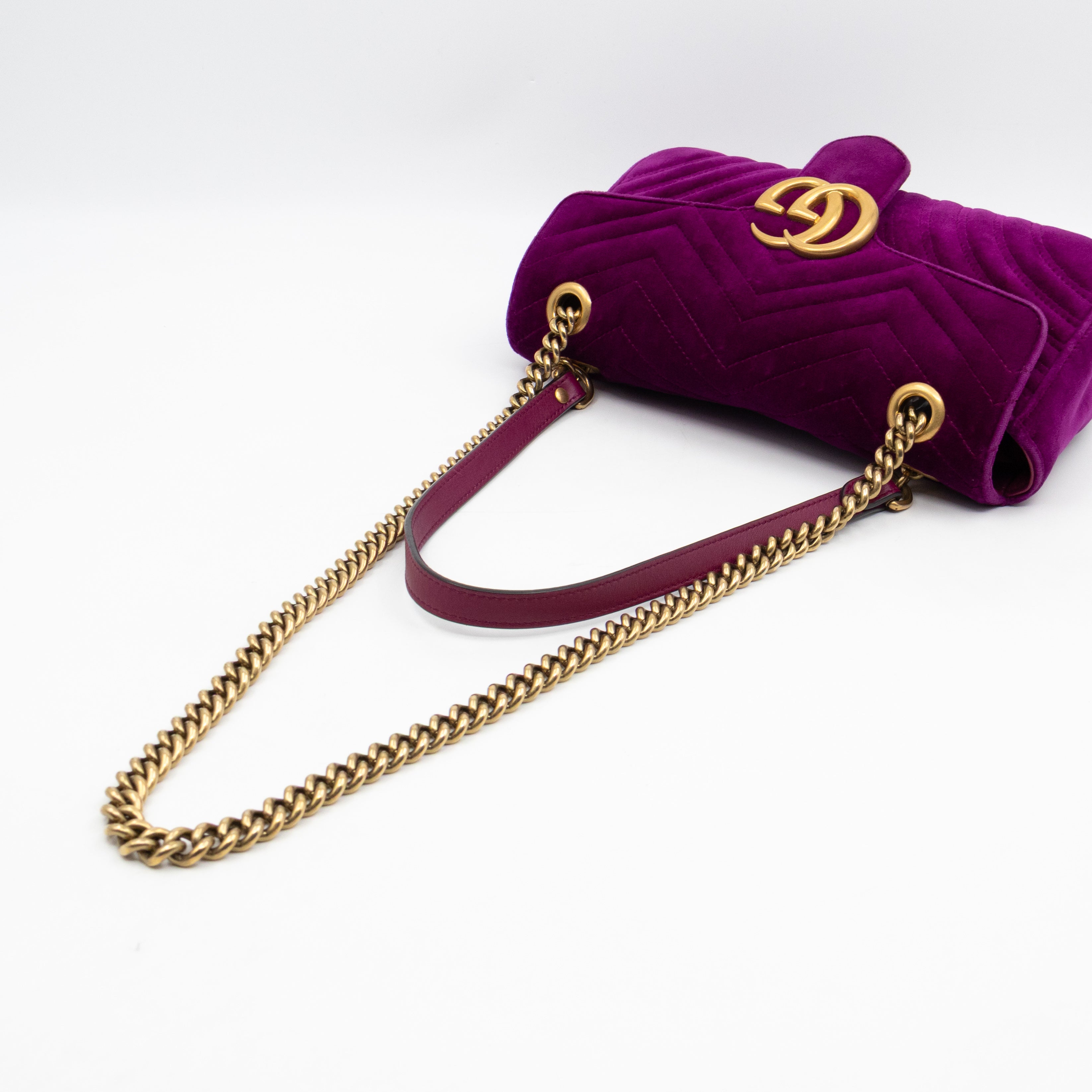 GG Marmont Flap Medium Purple Velvet Aged Gold