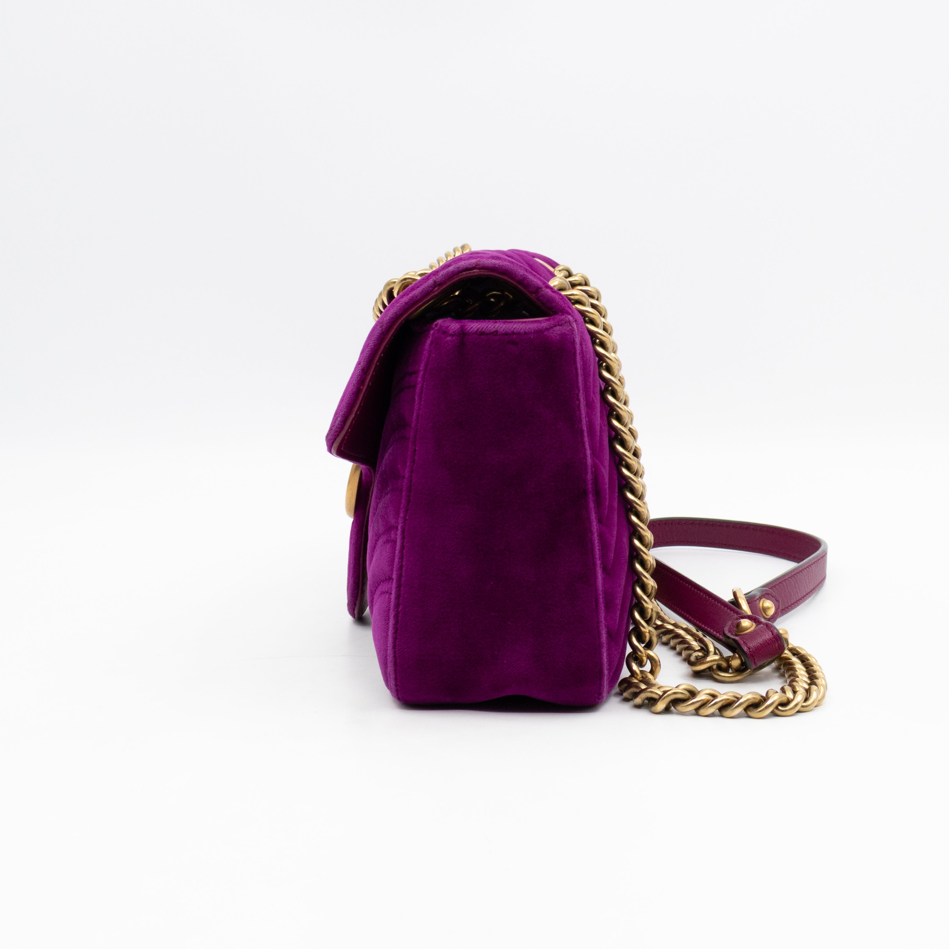 GG Marmont Flap Medium Purple Velvet Aged Gold