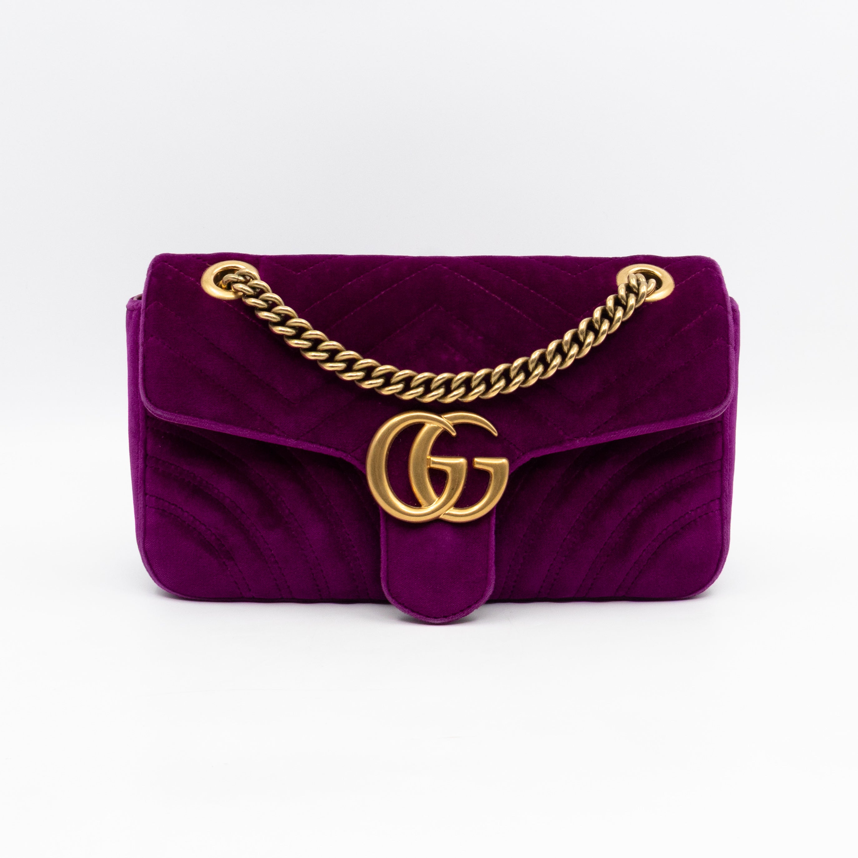 GG Marmont Flap Medium Purple Velvet Aged Gold