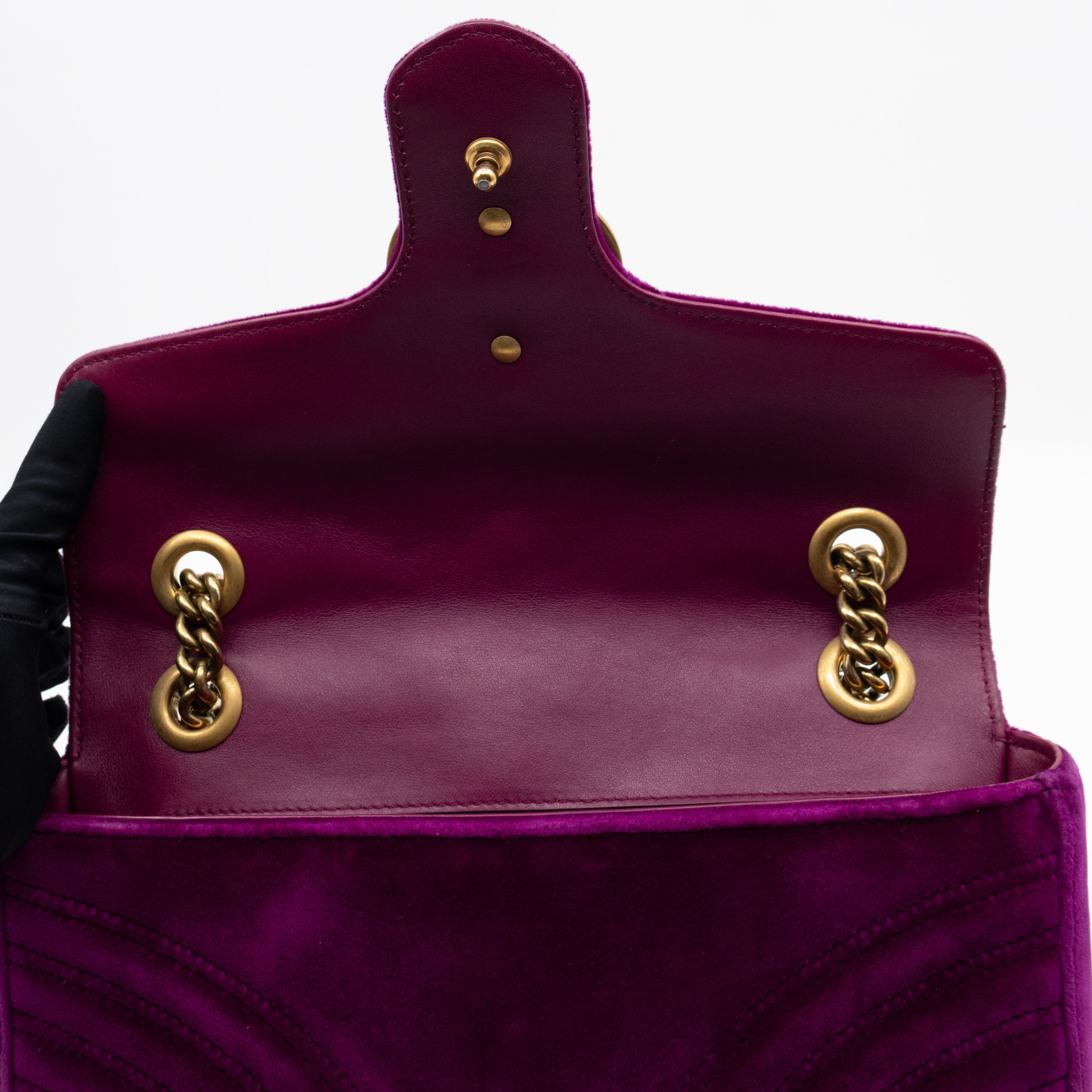 GG Marmont Flap Medium Purple Velvet Aged Gold