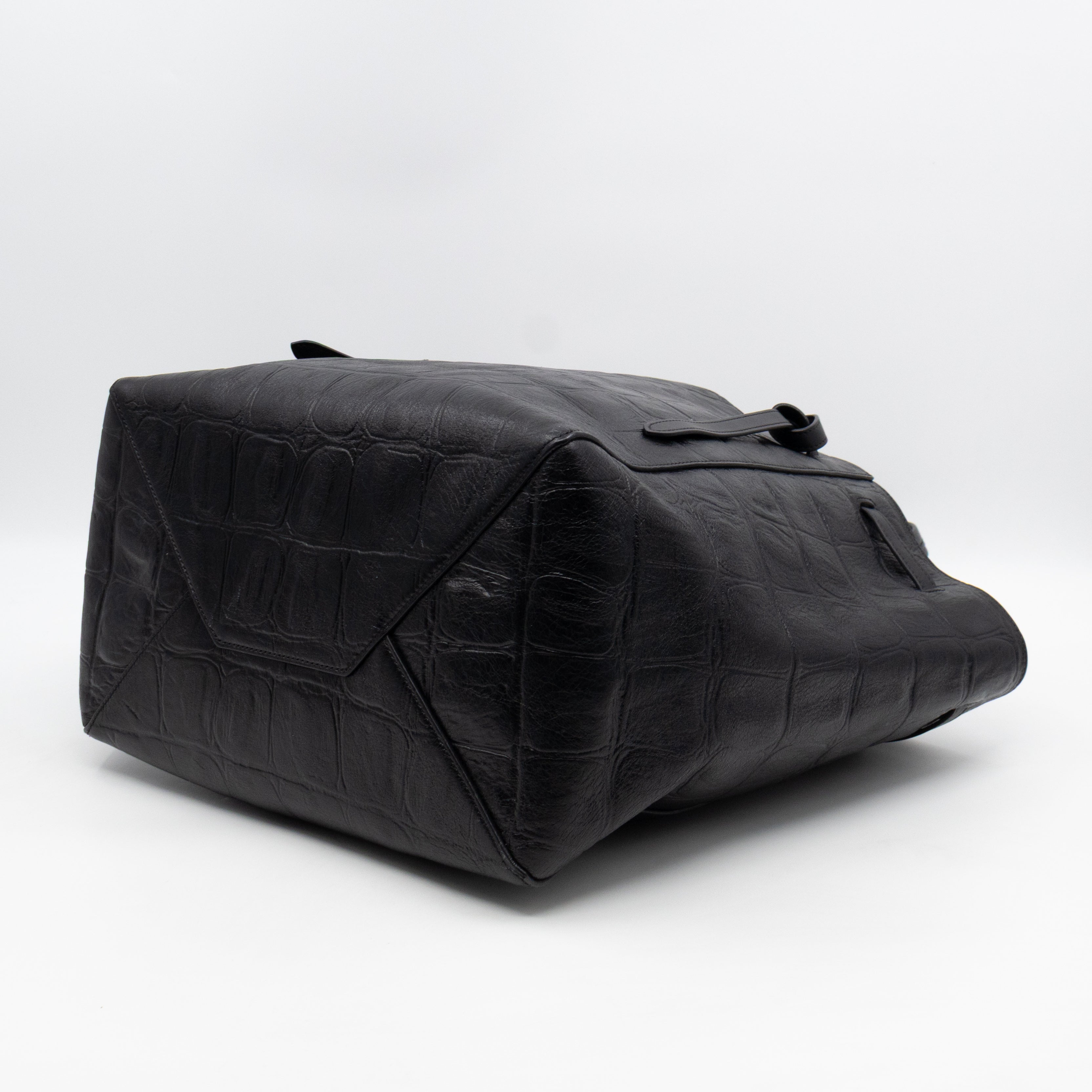 Cabas Phantom Tote Black Croc Embossed Leather