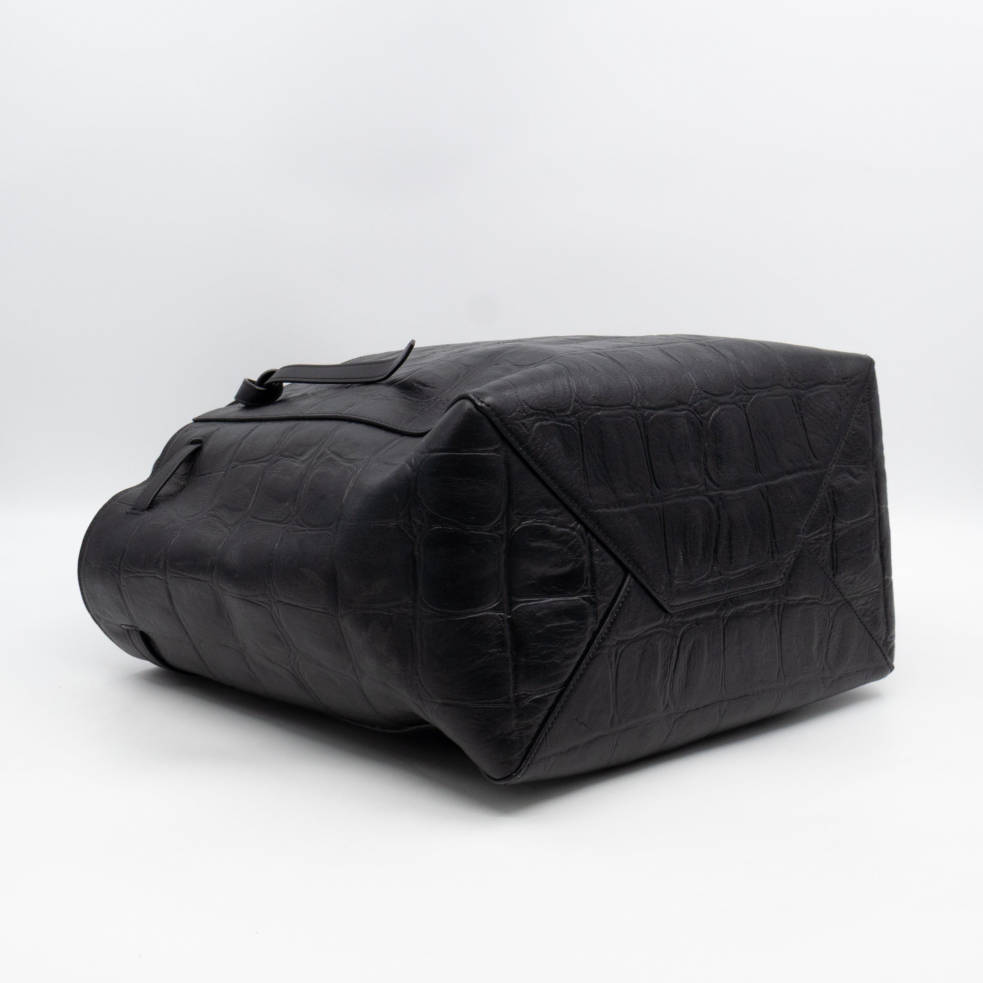 Cabas Phantom Tote Black Croc Embossed Leather