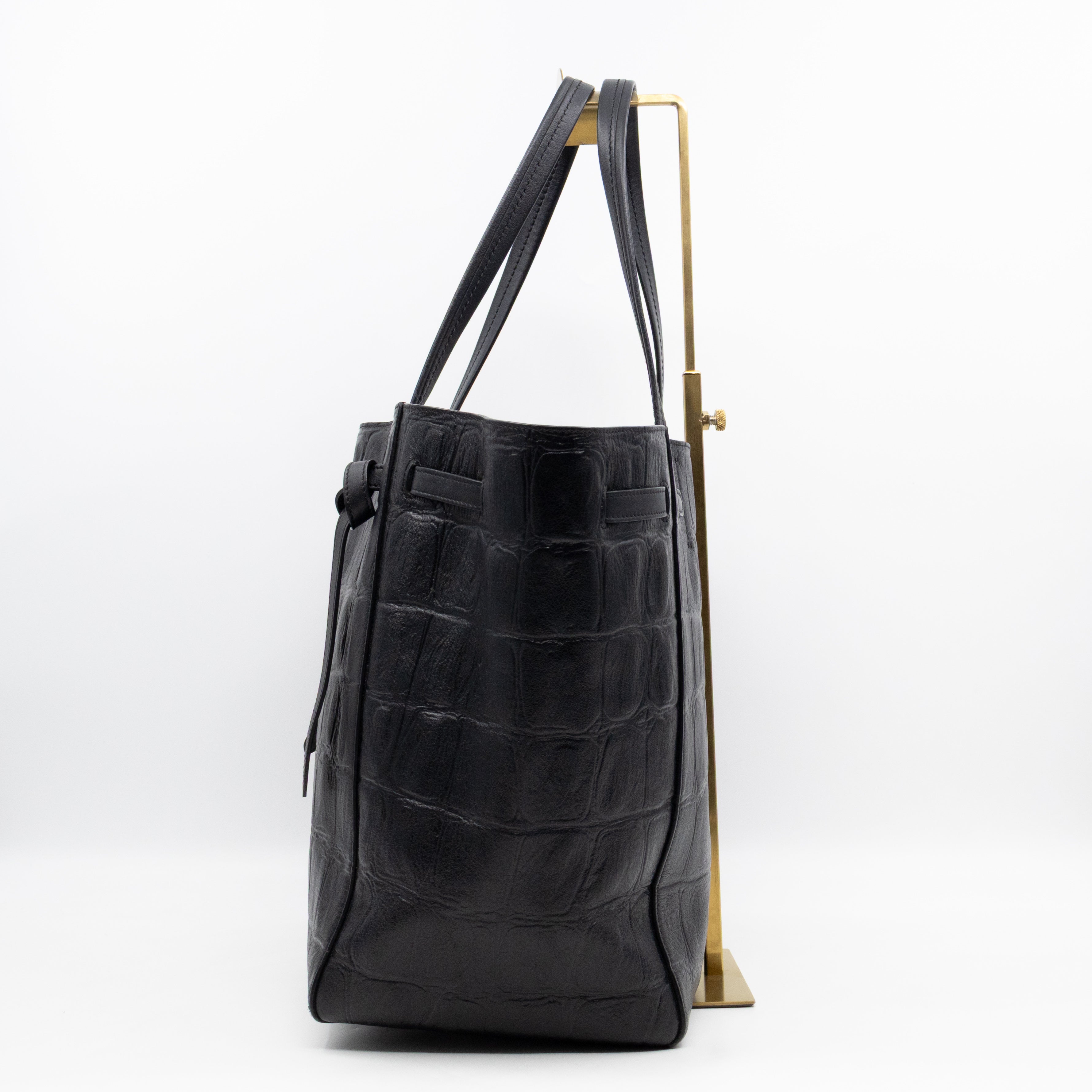 Cabas Phantom Tote Black Croc Embossed Leather