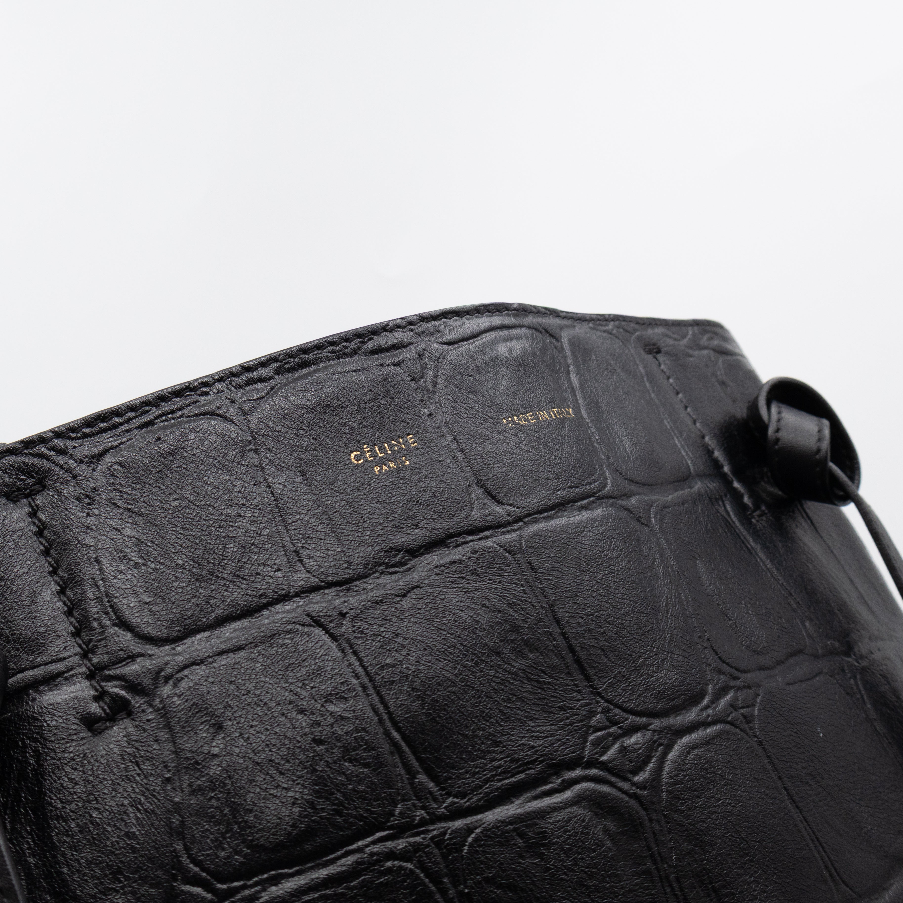 Cabas Phantom Tote Black Croc Embossed Leather