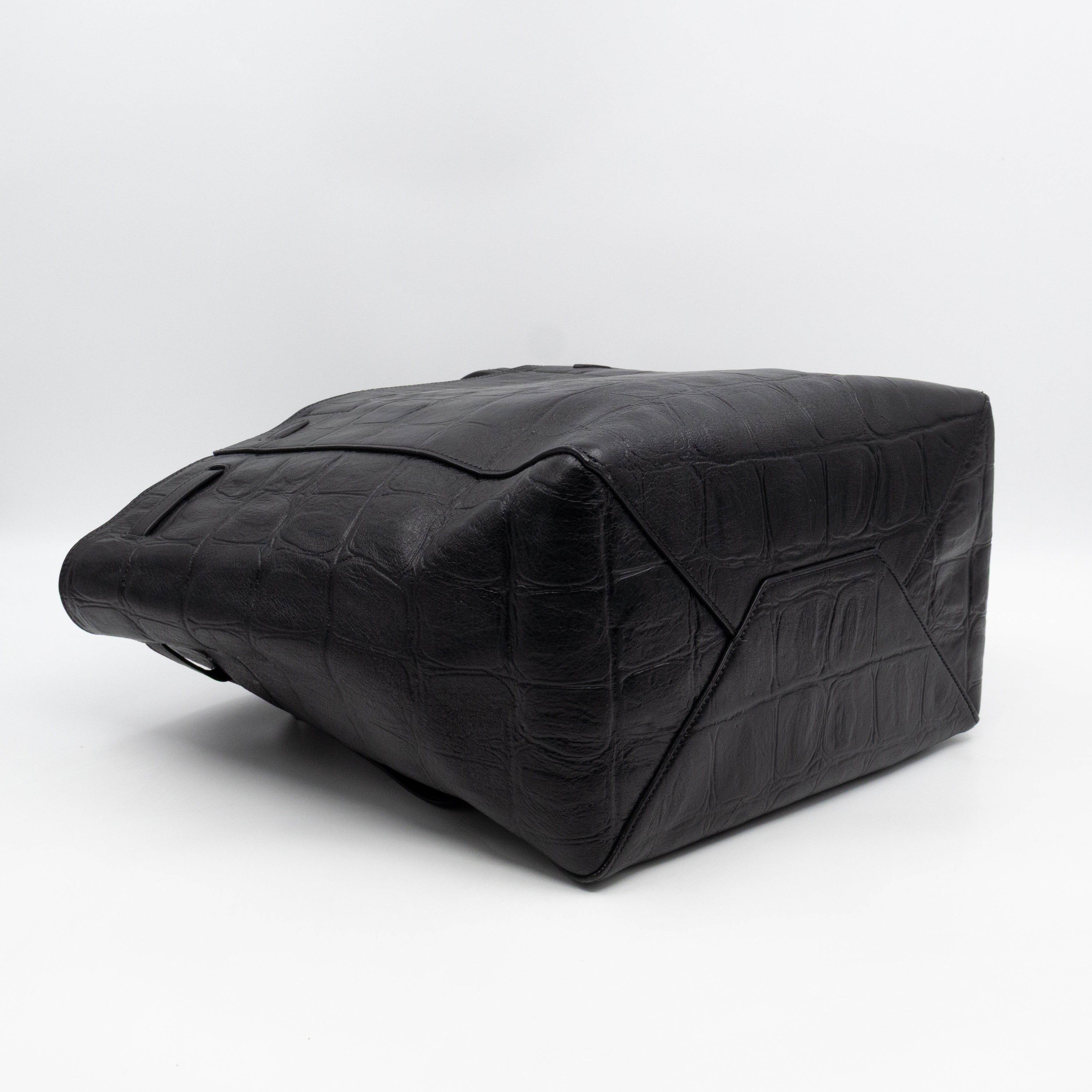Cabas Phantom Tote Black Croc Embossed Leather