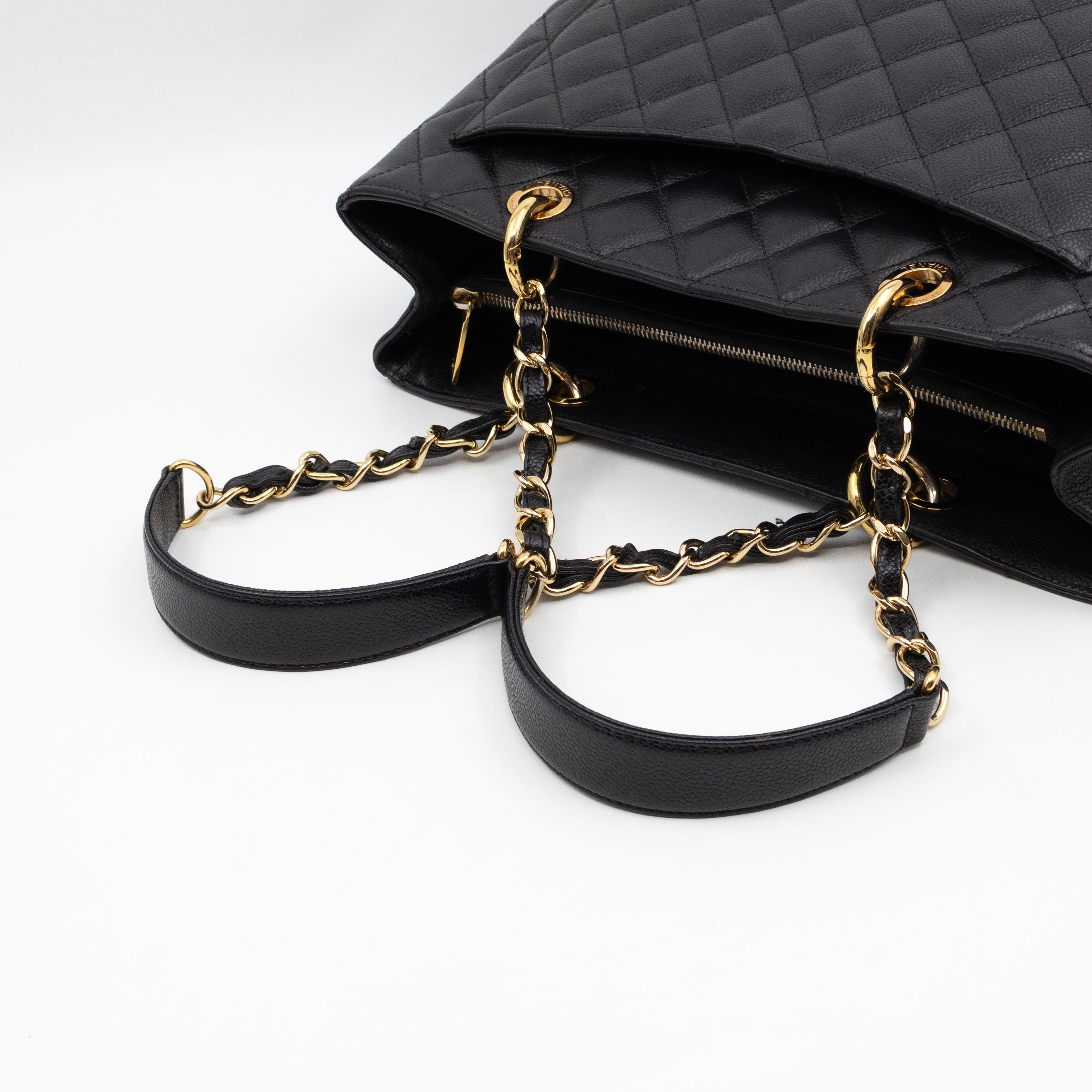 GST Grand Shopping Tote Black Caviar Gold
