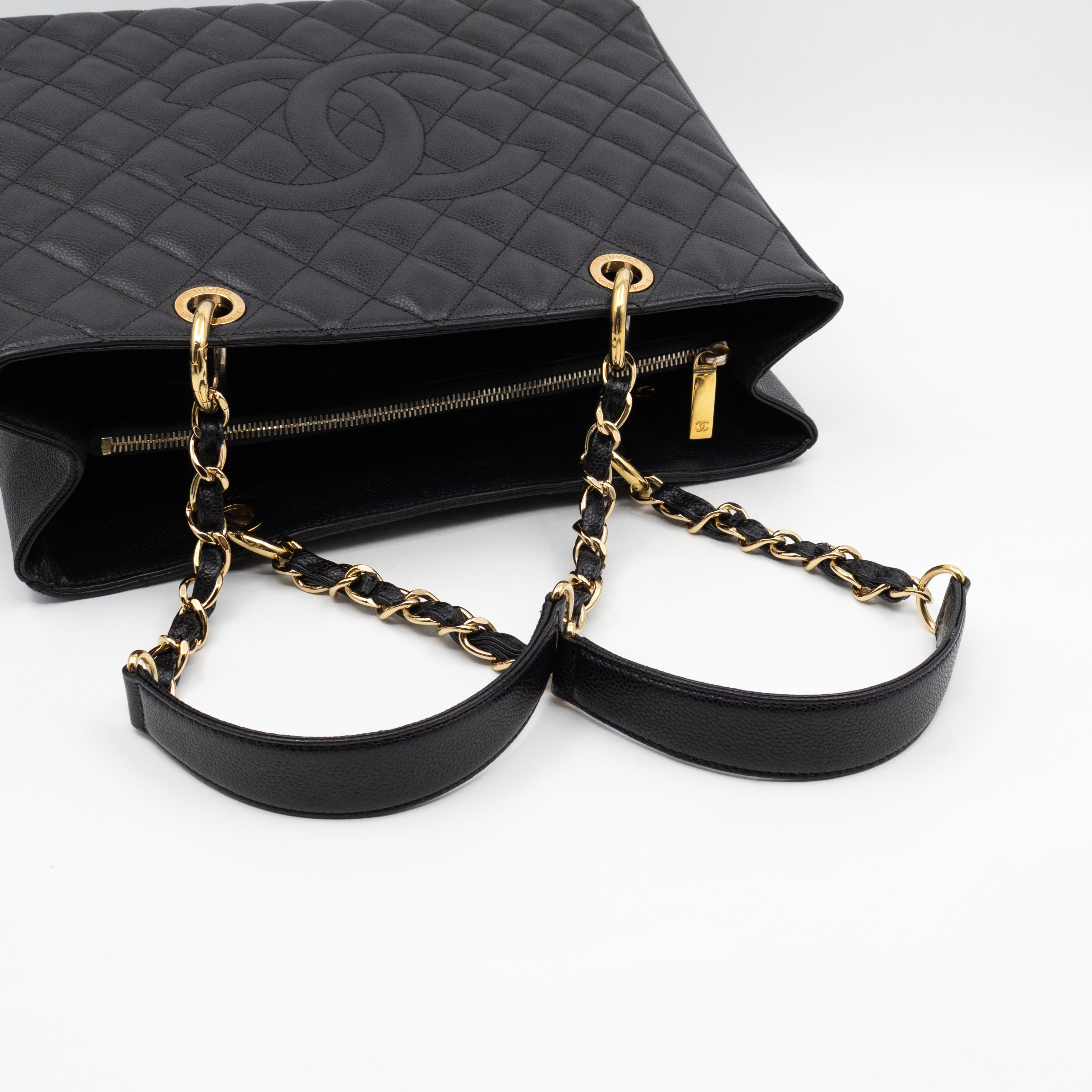 GST Grand Shopping Tote Black Caviar Gold
