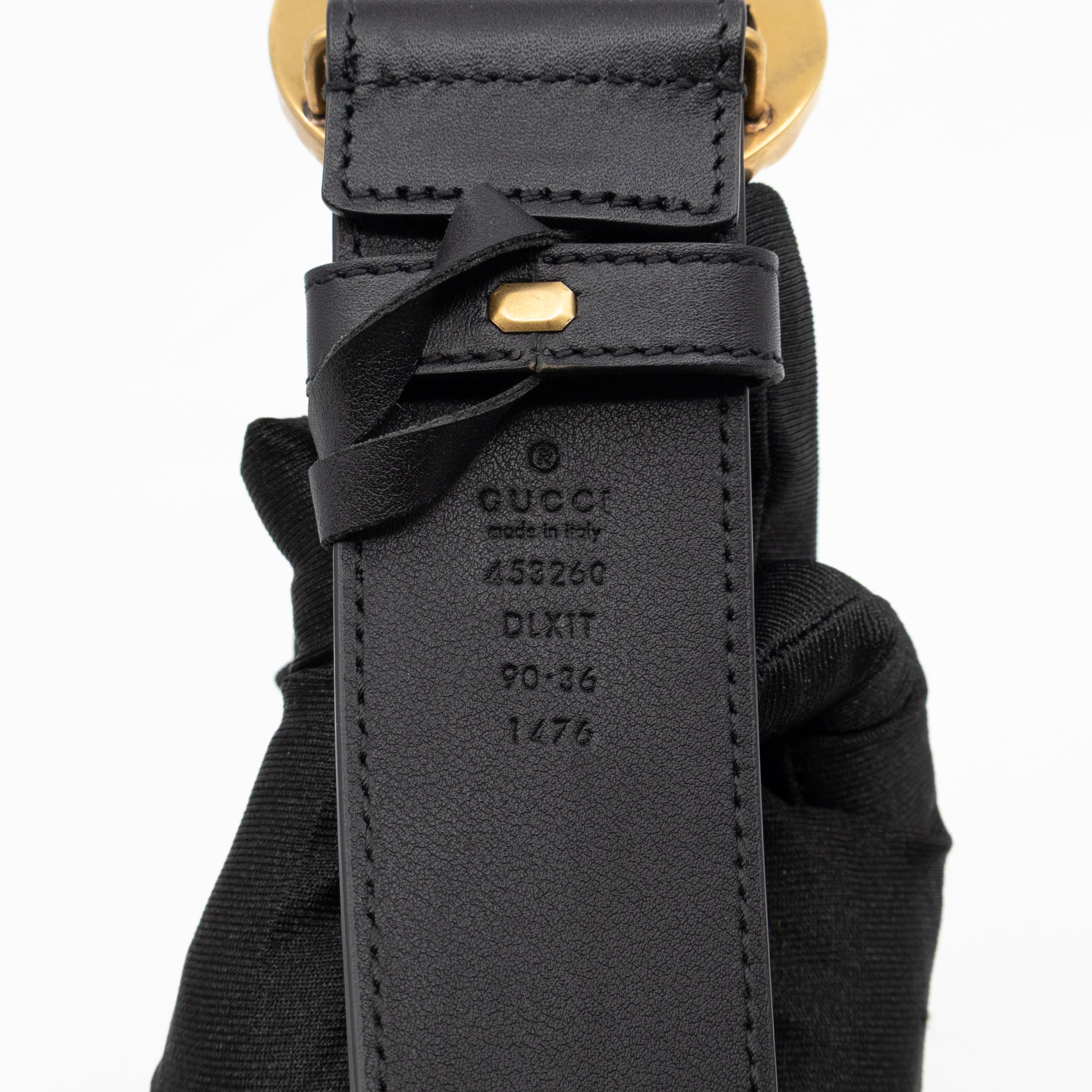GG Marmont Pearls Belt Black Leather 90/36
