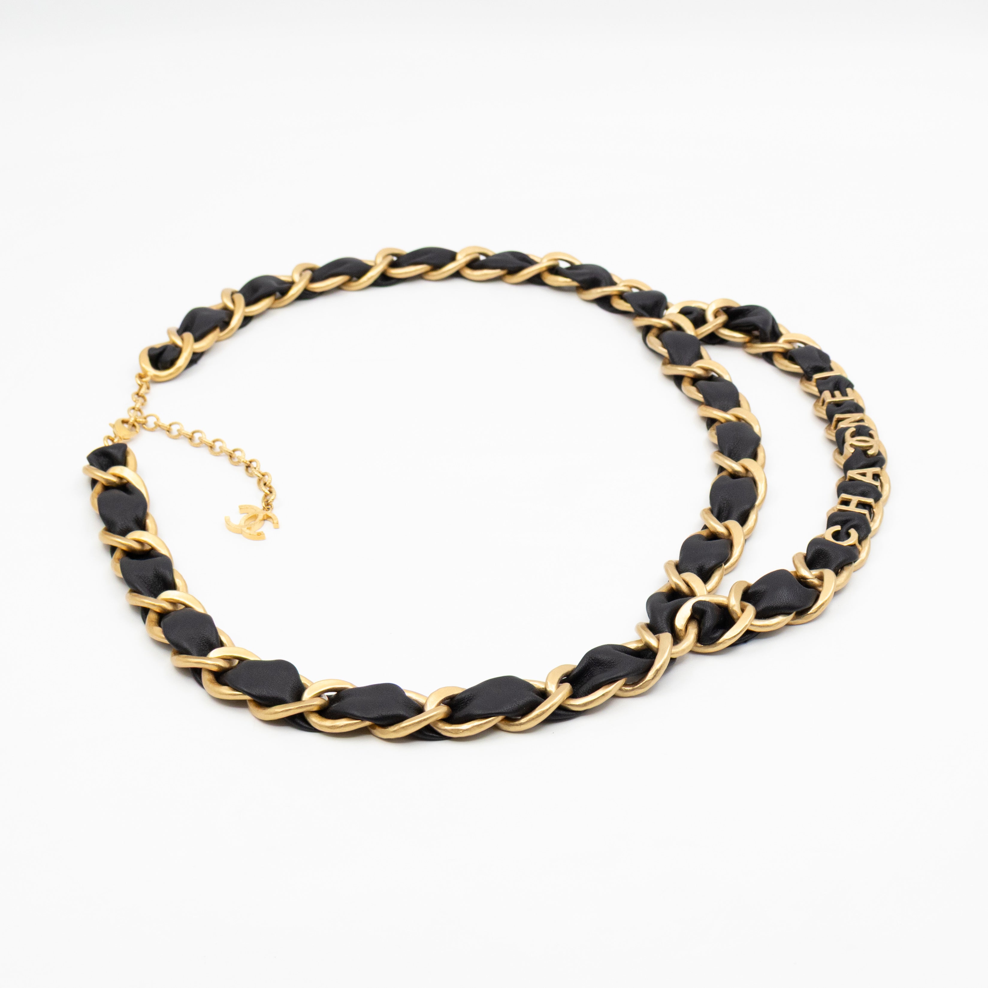 Leather Chain Necklace & Belt with Letters Matte Gold