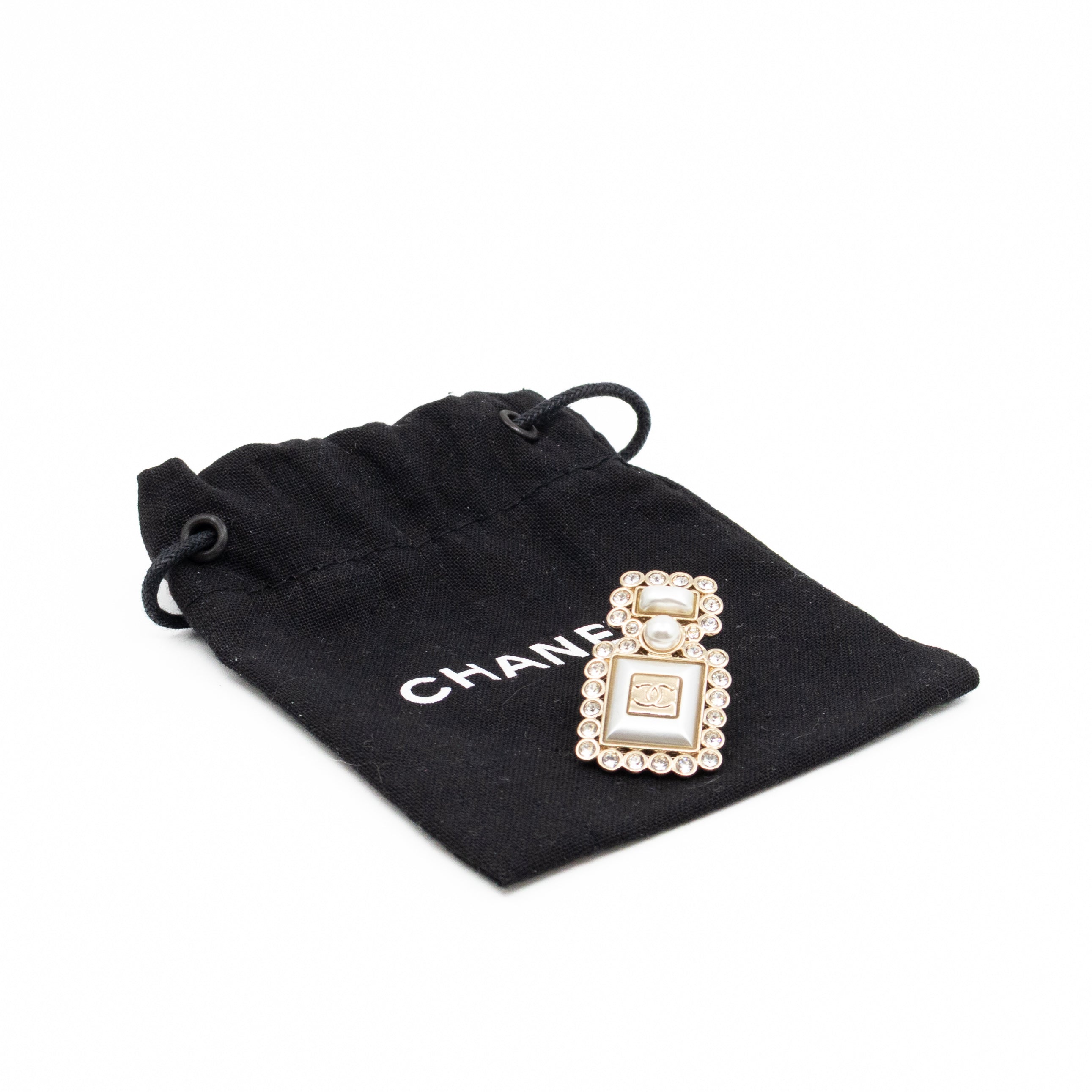 Perfume Bottle Pearl Crystal Pin Light Gold