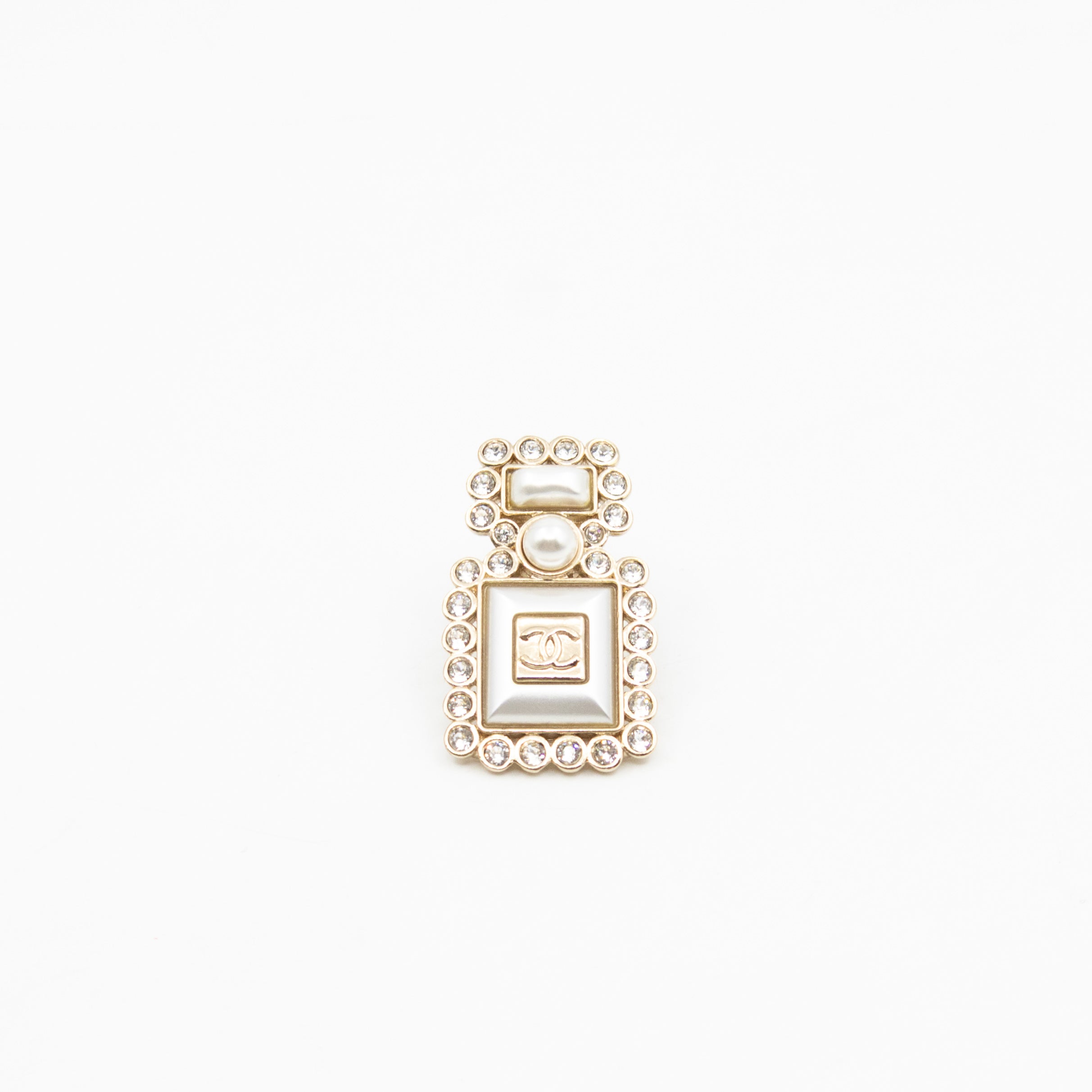 Perfume Bottle Pearl Crystal Pin Light Gold