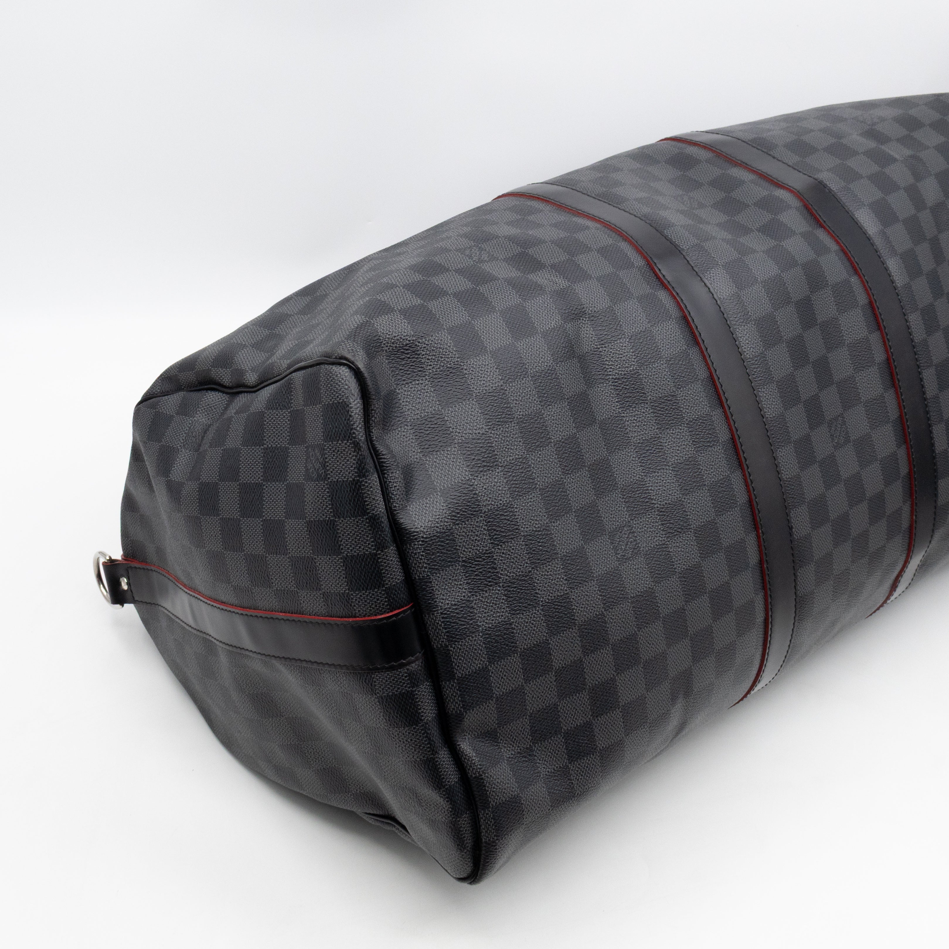 Keepall 55 Bandouliere Damier Graphite Rouge