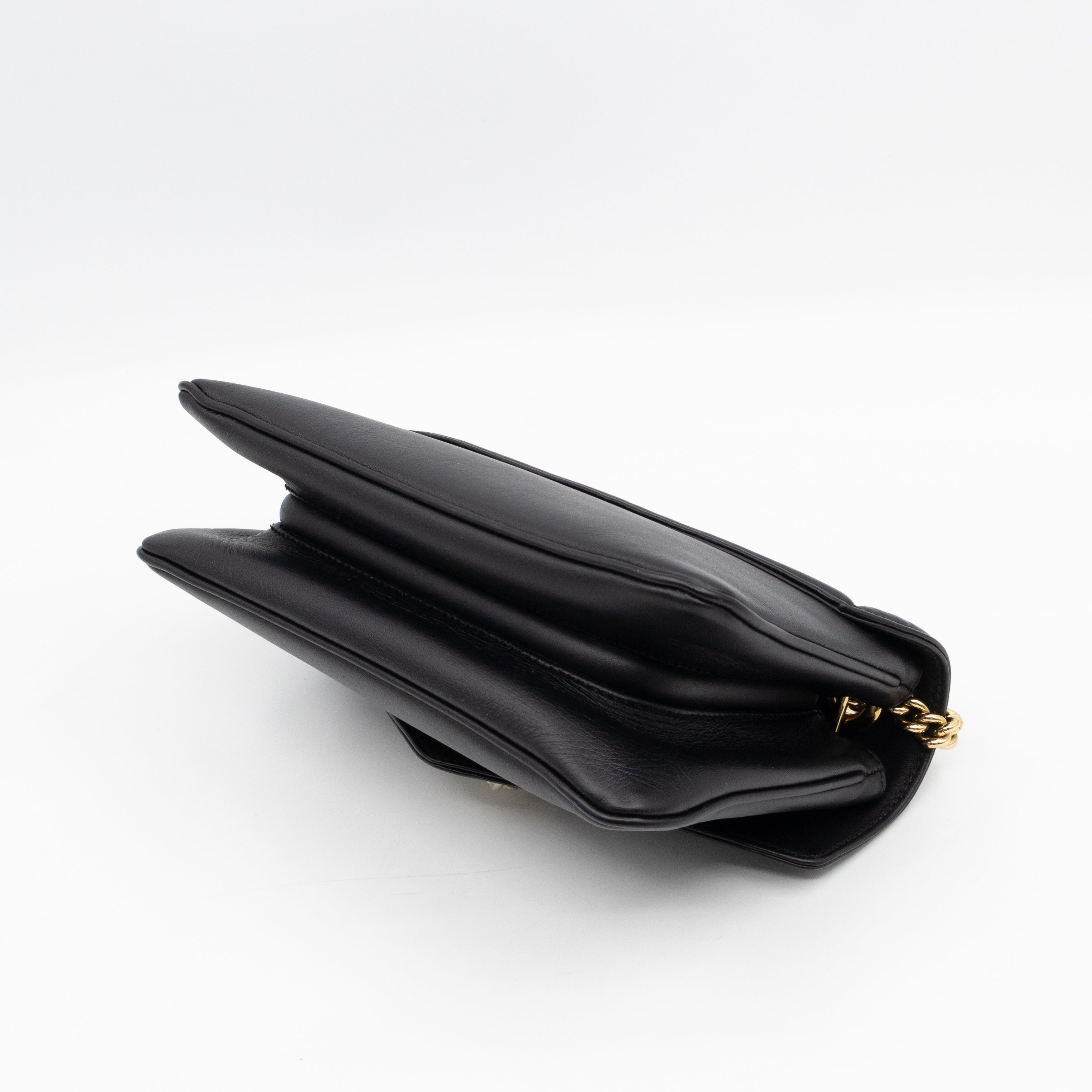 Rajah Small Tiger Head Chain Shoulder Bag Black Leather