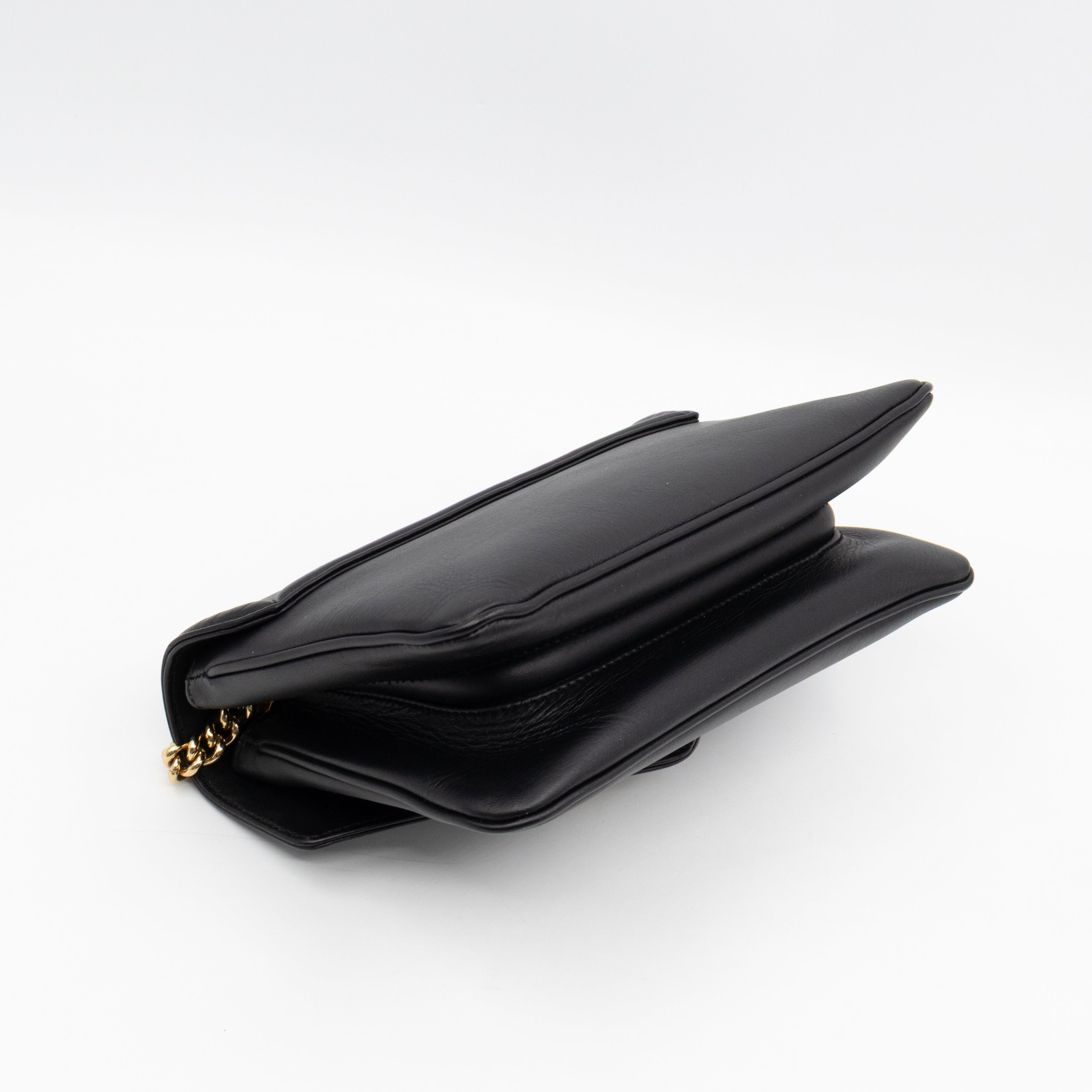 Rajah Small Tiger Head Chain Shoulder Bag Black Leather