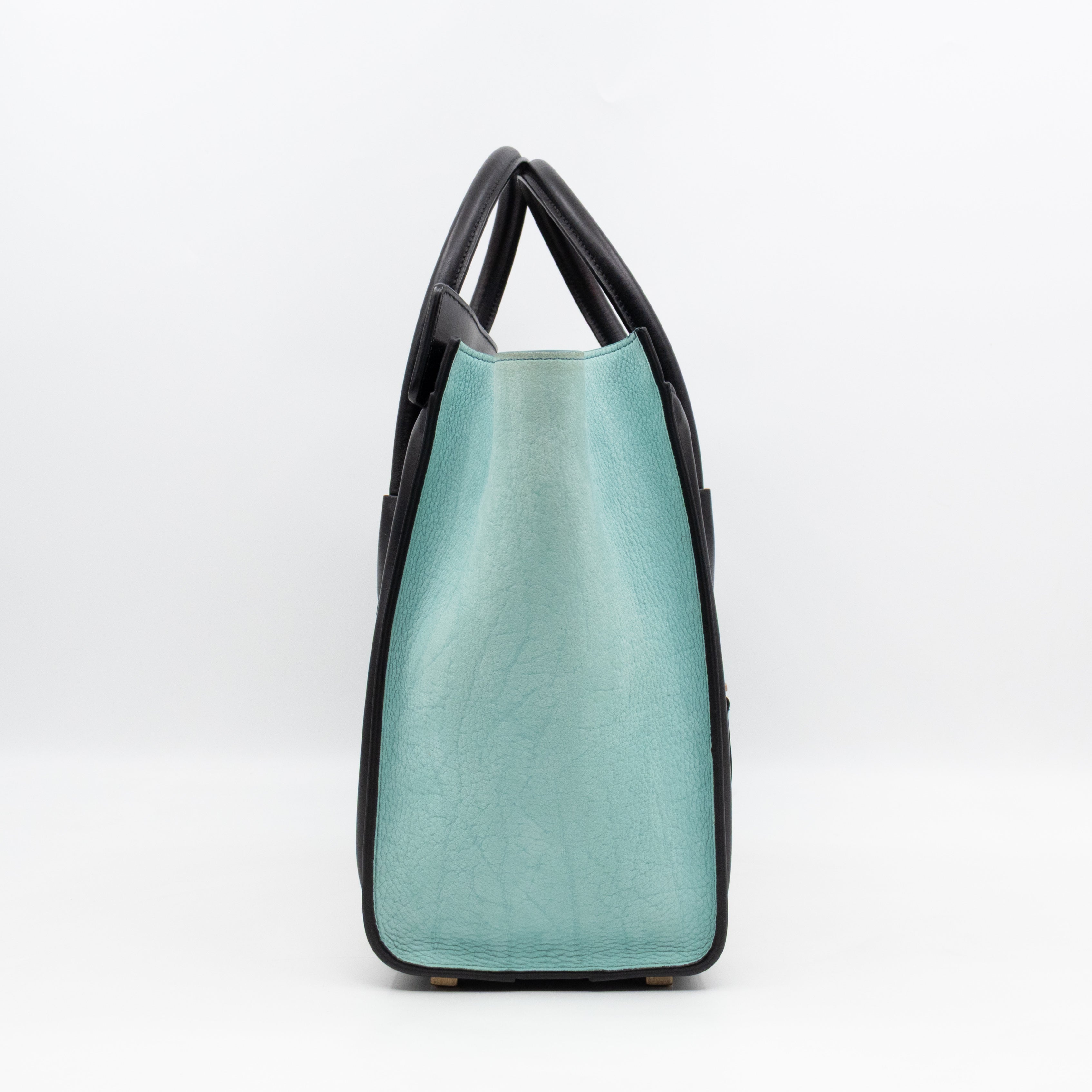 Micro Luggage Black & Mint Blue & Beige Leather