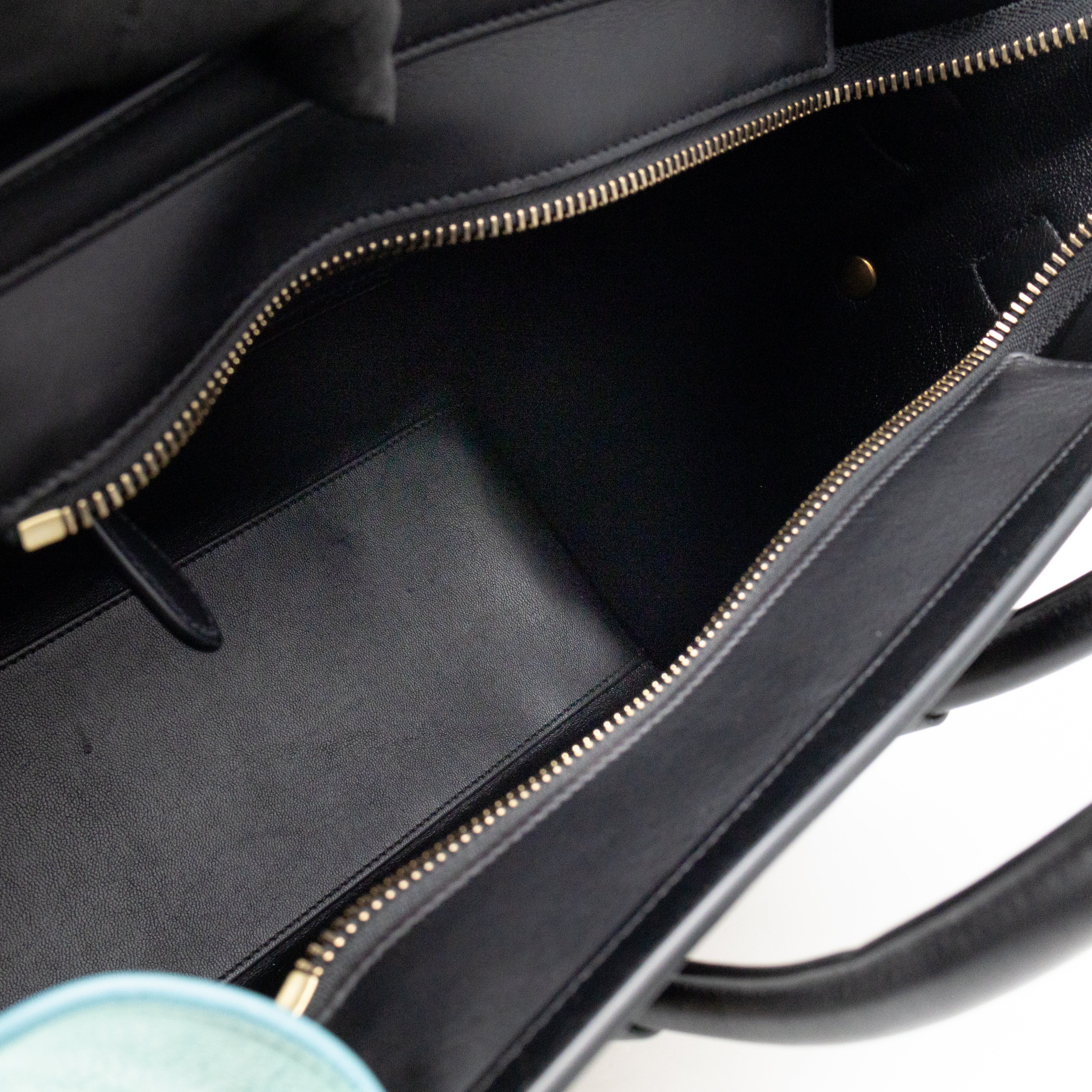 Micro Luggage Black & Mint Blue & Beige Leather