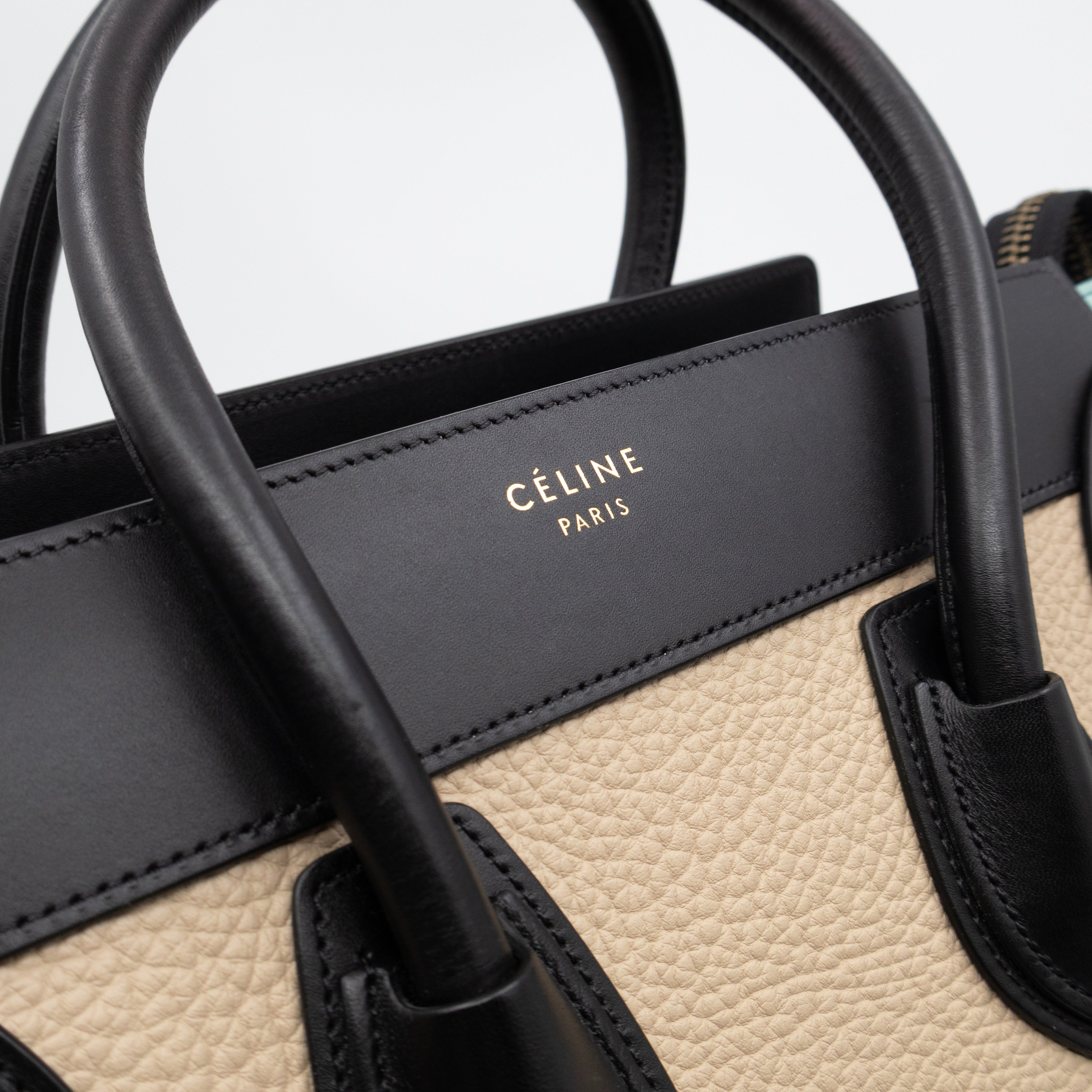 Micro Luggage Black & Mint Blue & Beige Leather