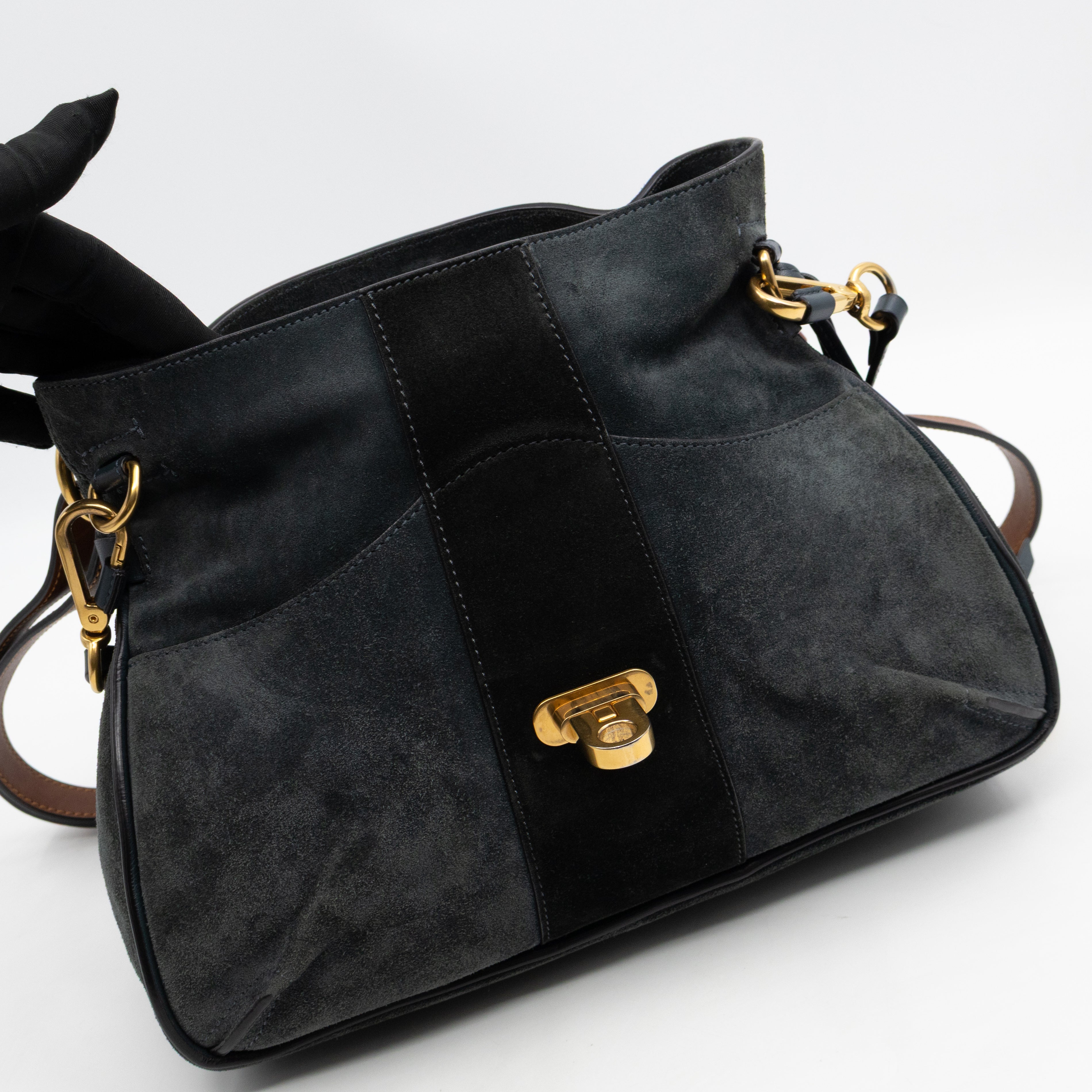 Lexa Medium Shoulder Bag Blue Suede Leather