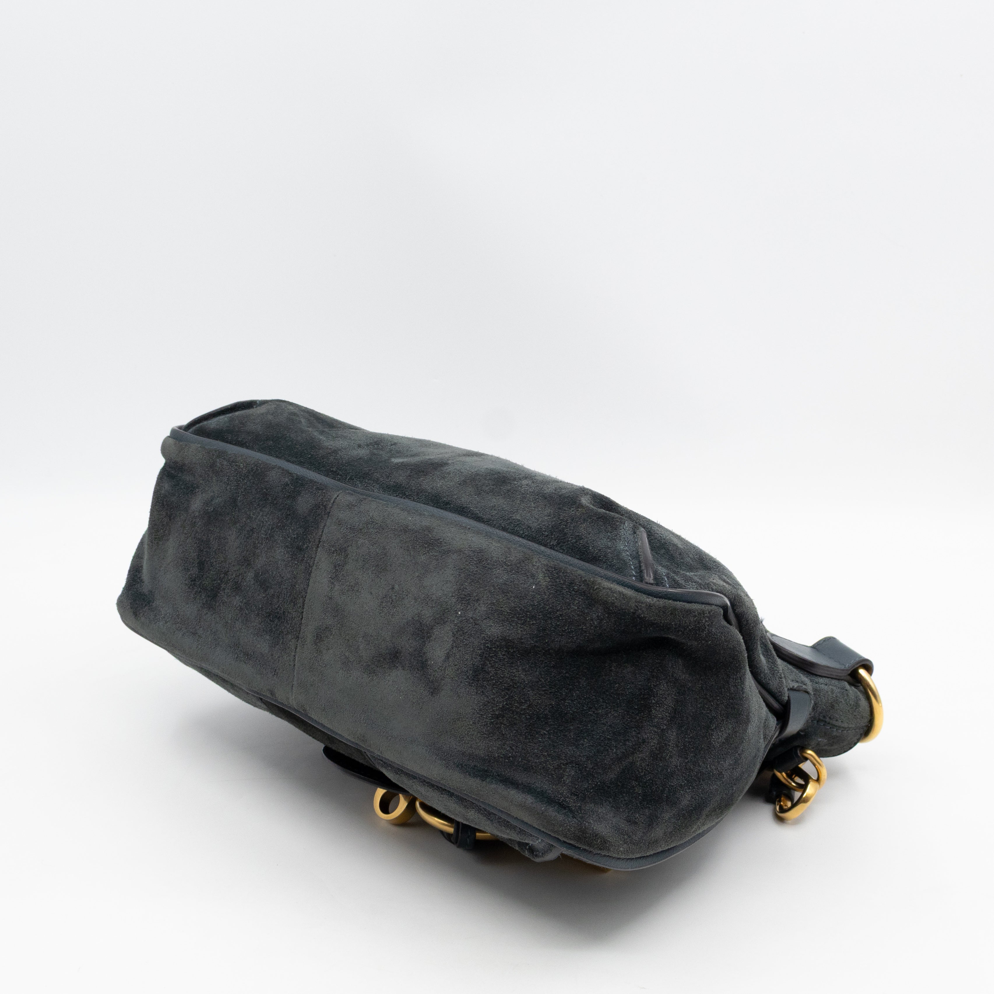 Lexa Medium Shoulder Bag Blue Suede Leather