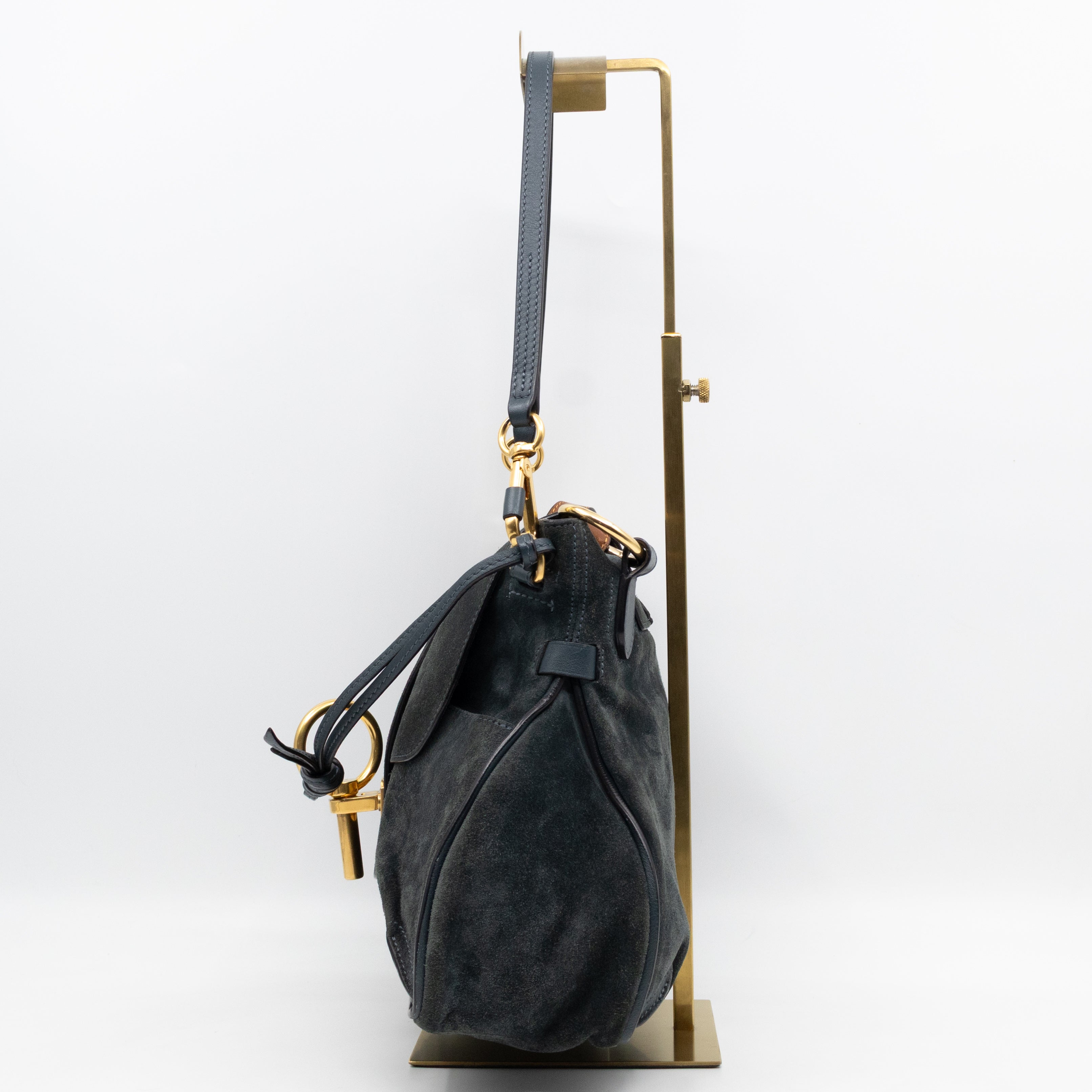 Lexa Medium Shoulder Bag Blue Suede Leather