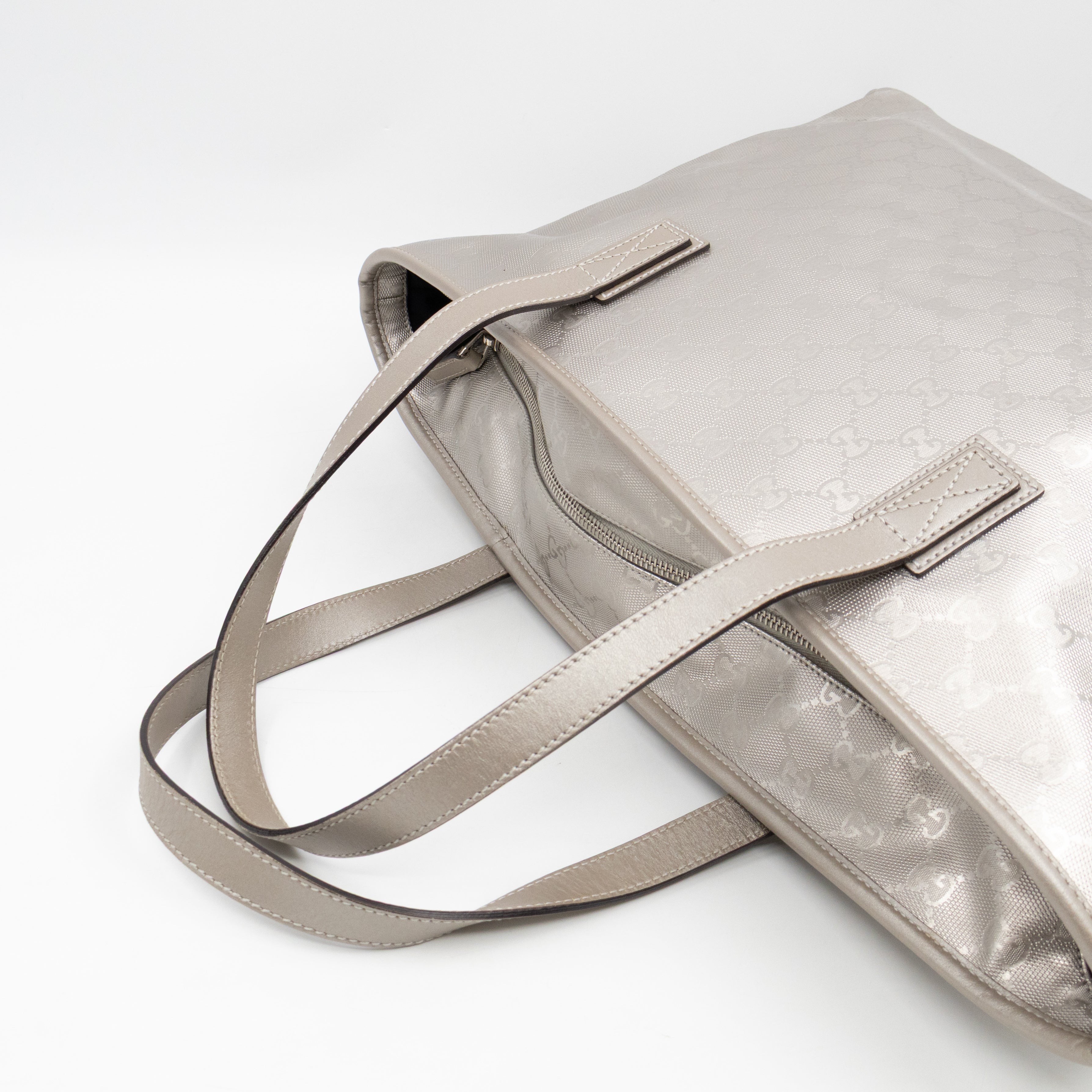 GG Imprime Tote Silver Metallic Coated Canvas