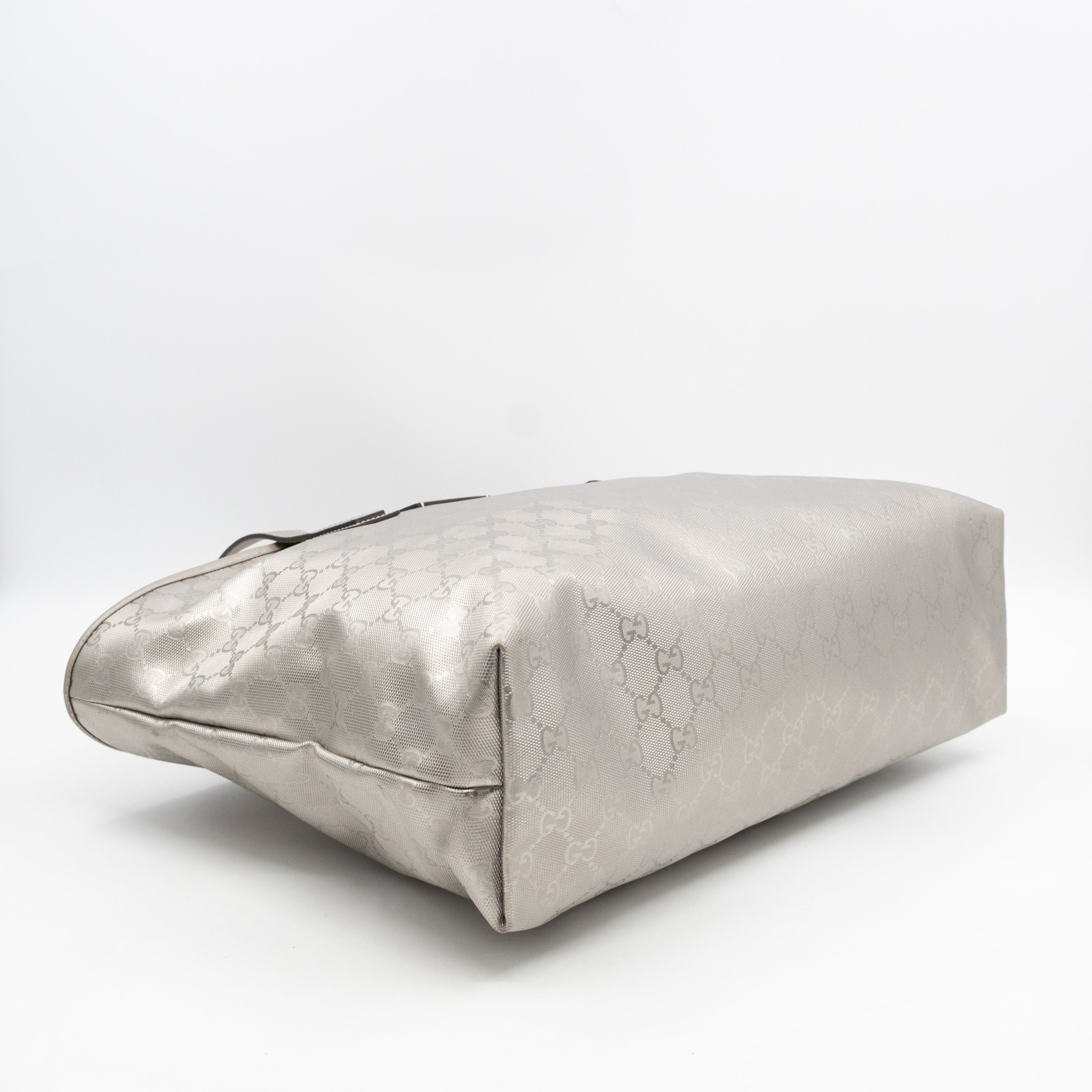 GG Imprime Tote Silver Metallic Coated Canvas