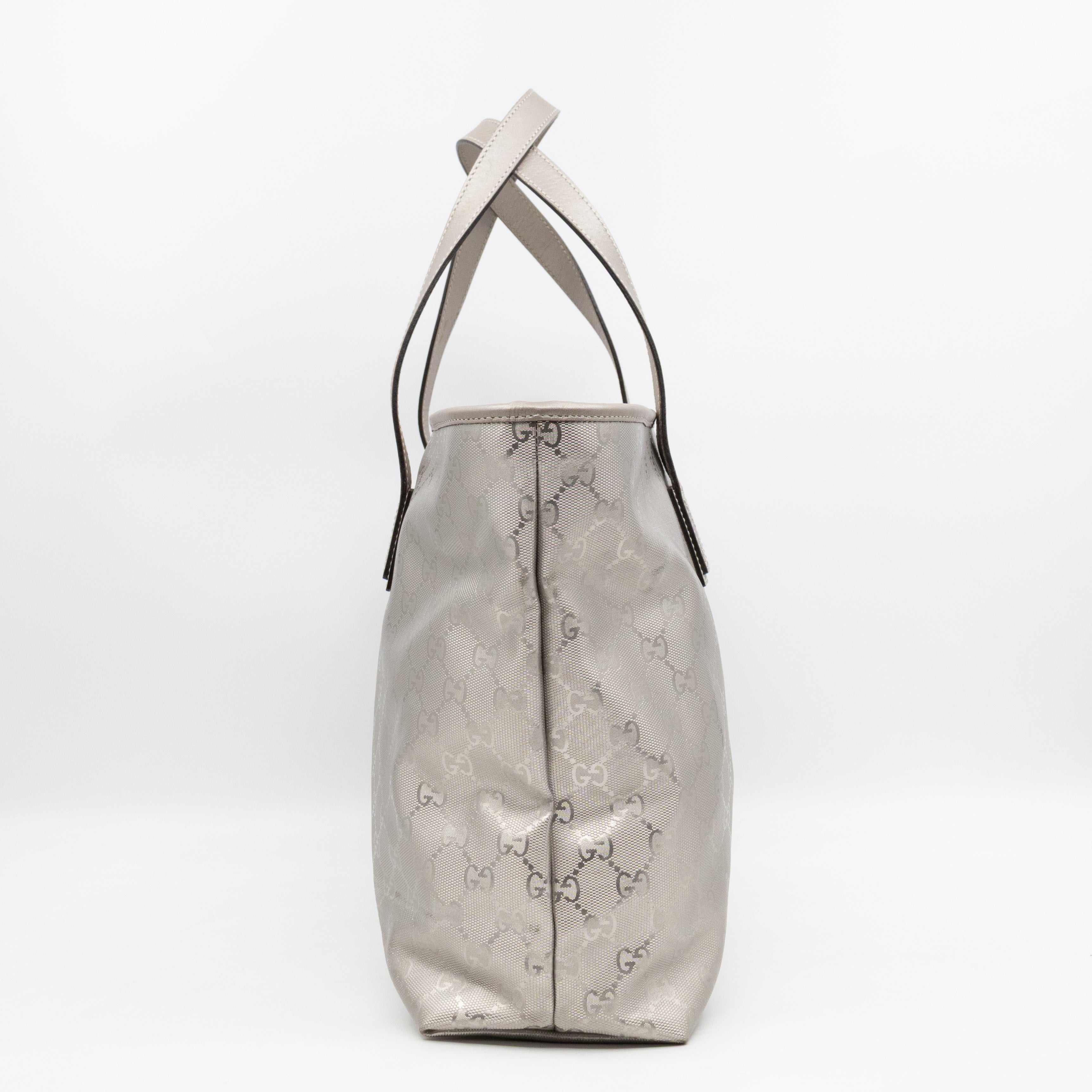 GG Imprime Tote Silver Metallic Coated Canvas