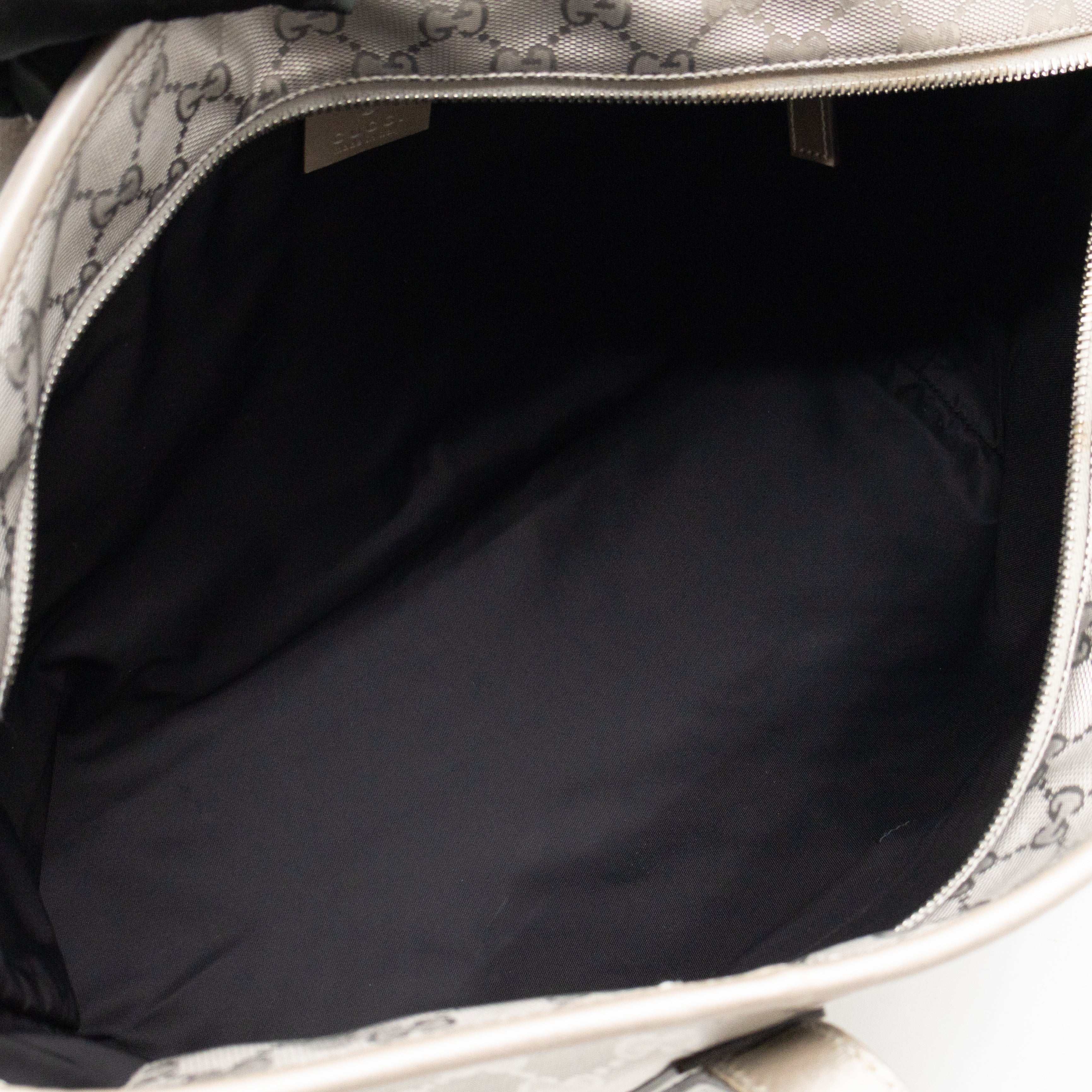 GG Imprime Tote Silver Metallic Coated Canvas