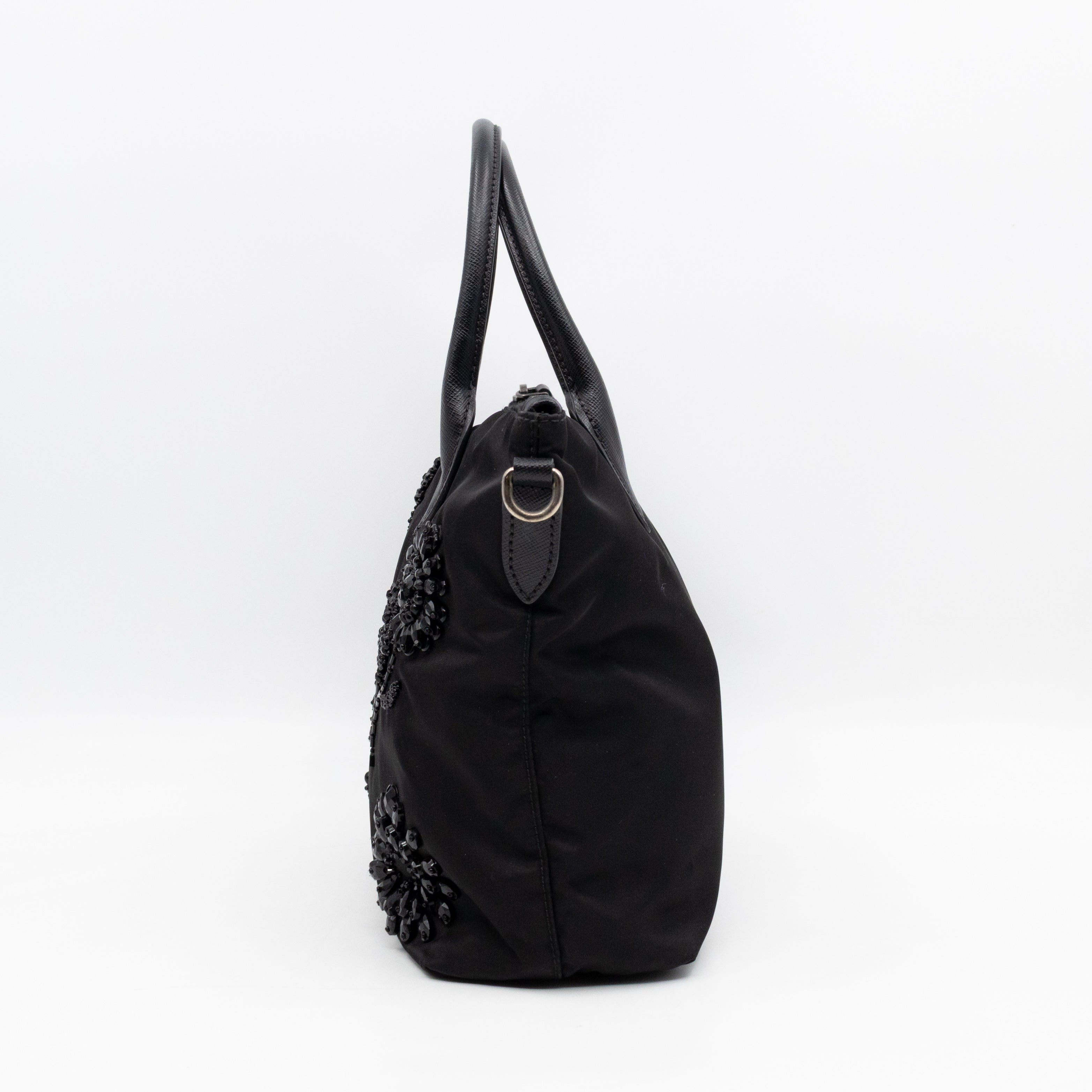Ricamo Tote Floral Beaded Black Nylon