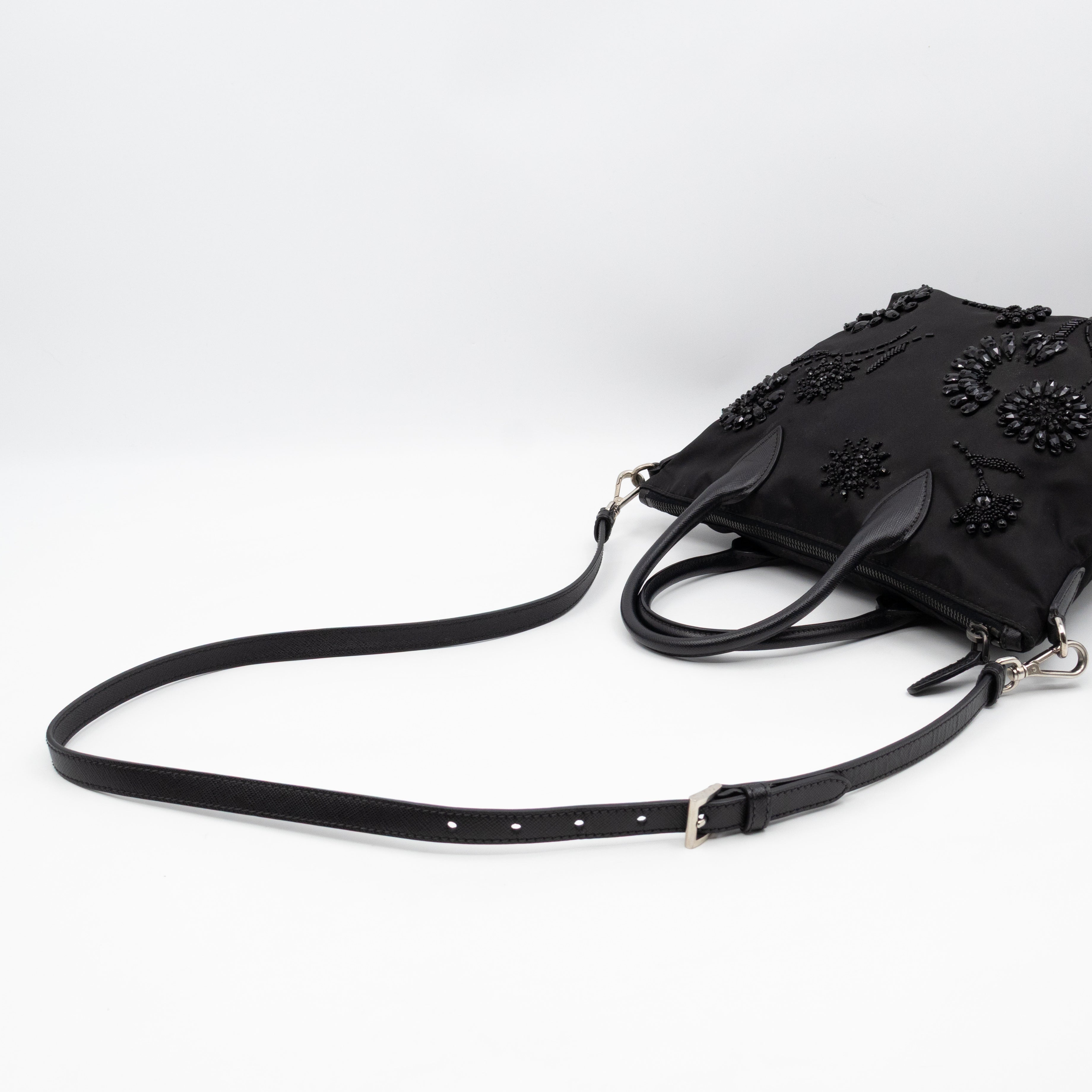 Ricamo Tote Floral Beaded Black Nylon