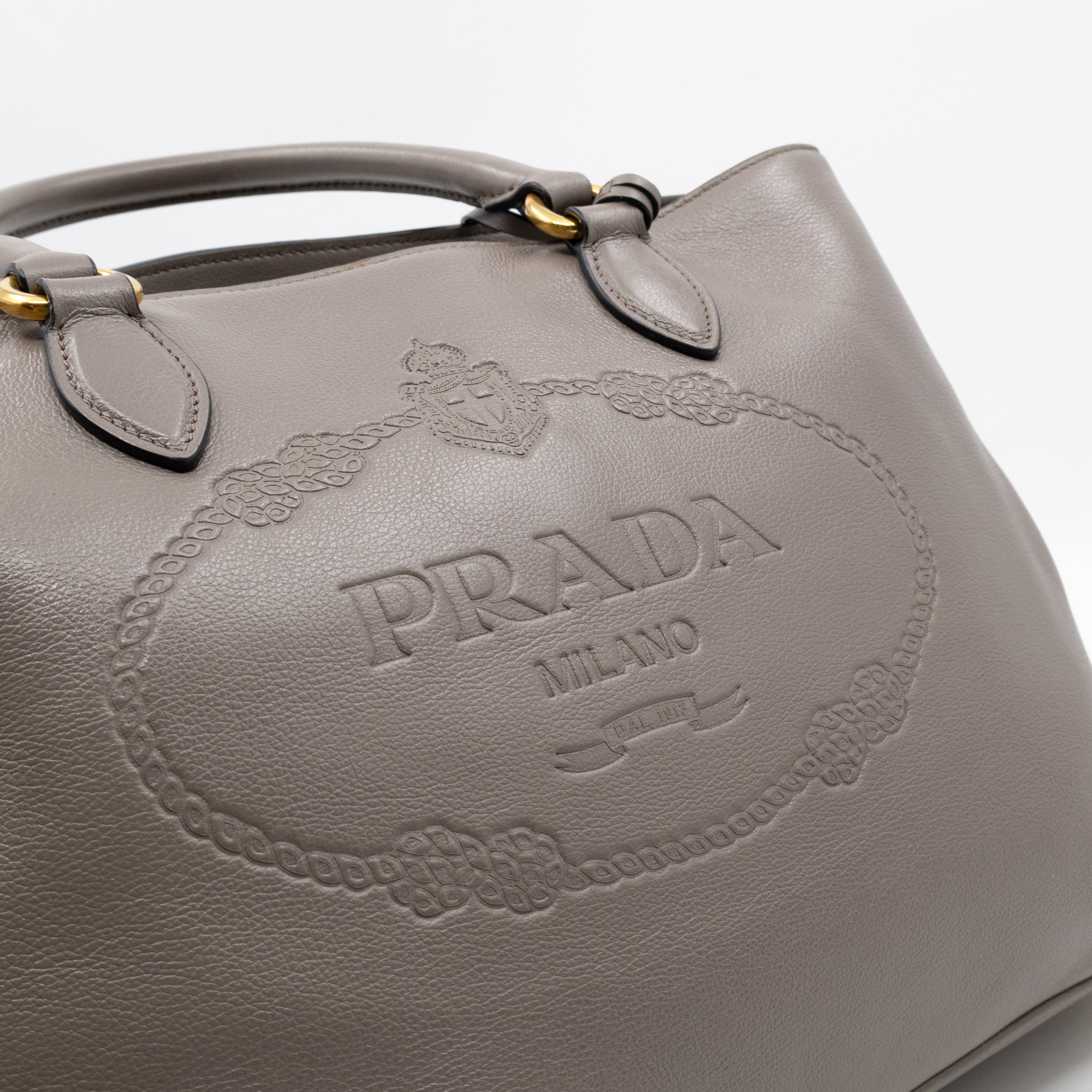 Canapa Tote Bag Logo Embossed Grey Leather