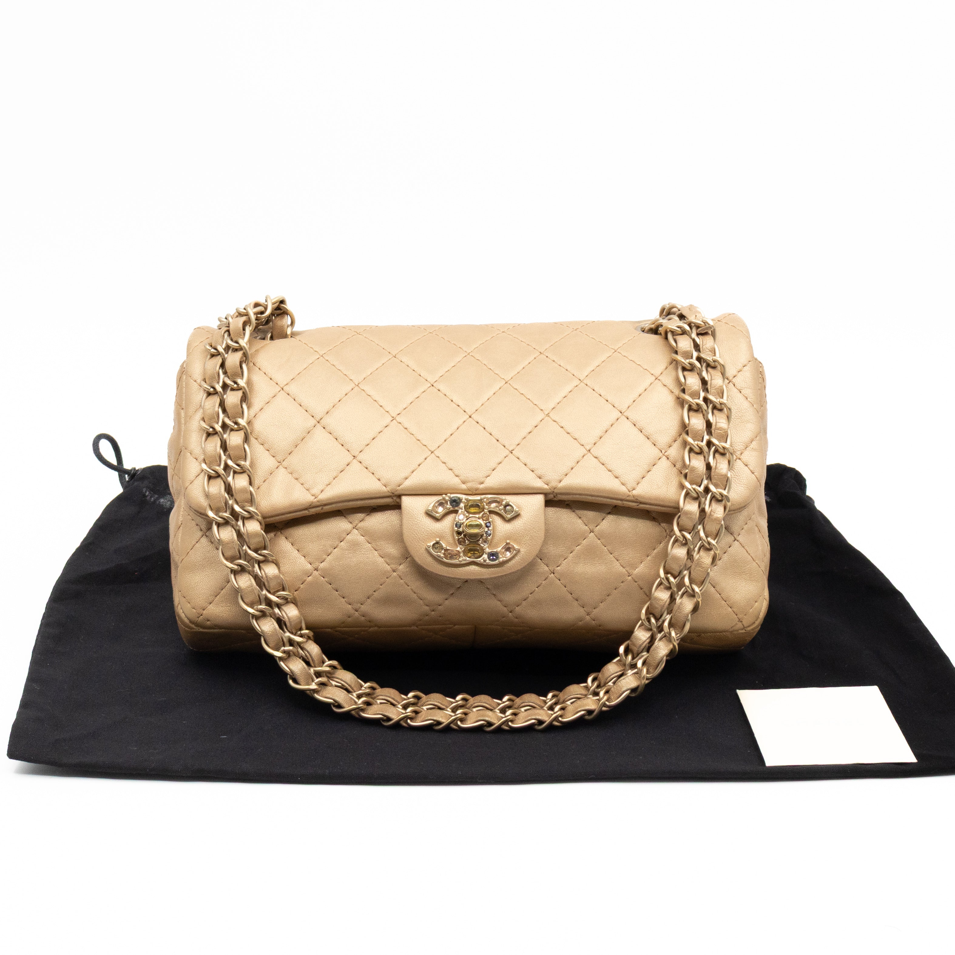Precious Jewel Flap Bag Medium Gold Lambskin