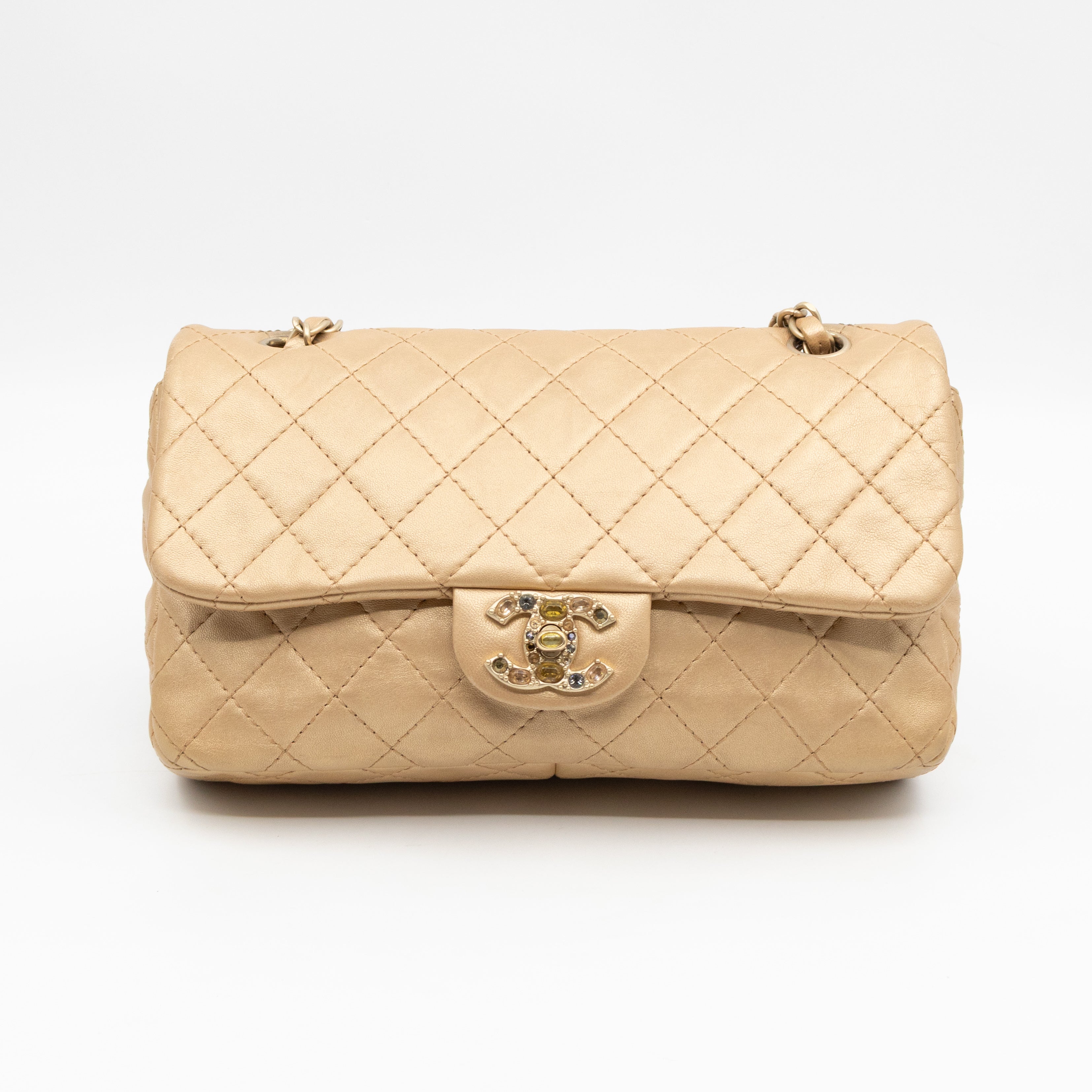 Precious Jewel Flap Bag Medium Gold Lambskin