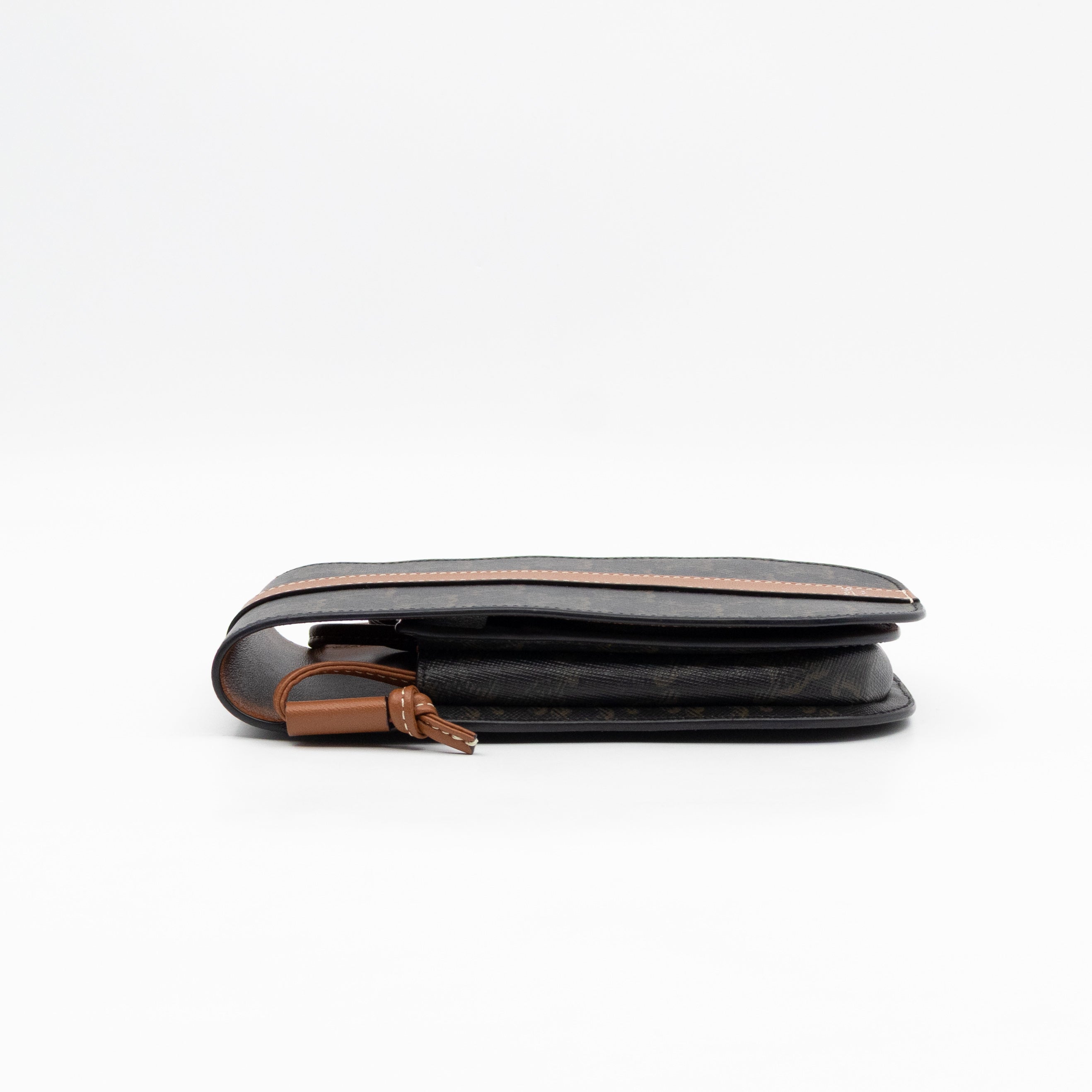 Phone Pouch with Flap Triomphe Canvas Tan Calfskin Leather