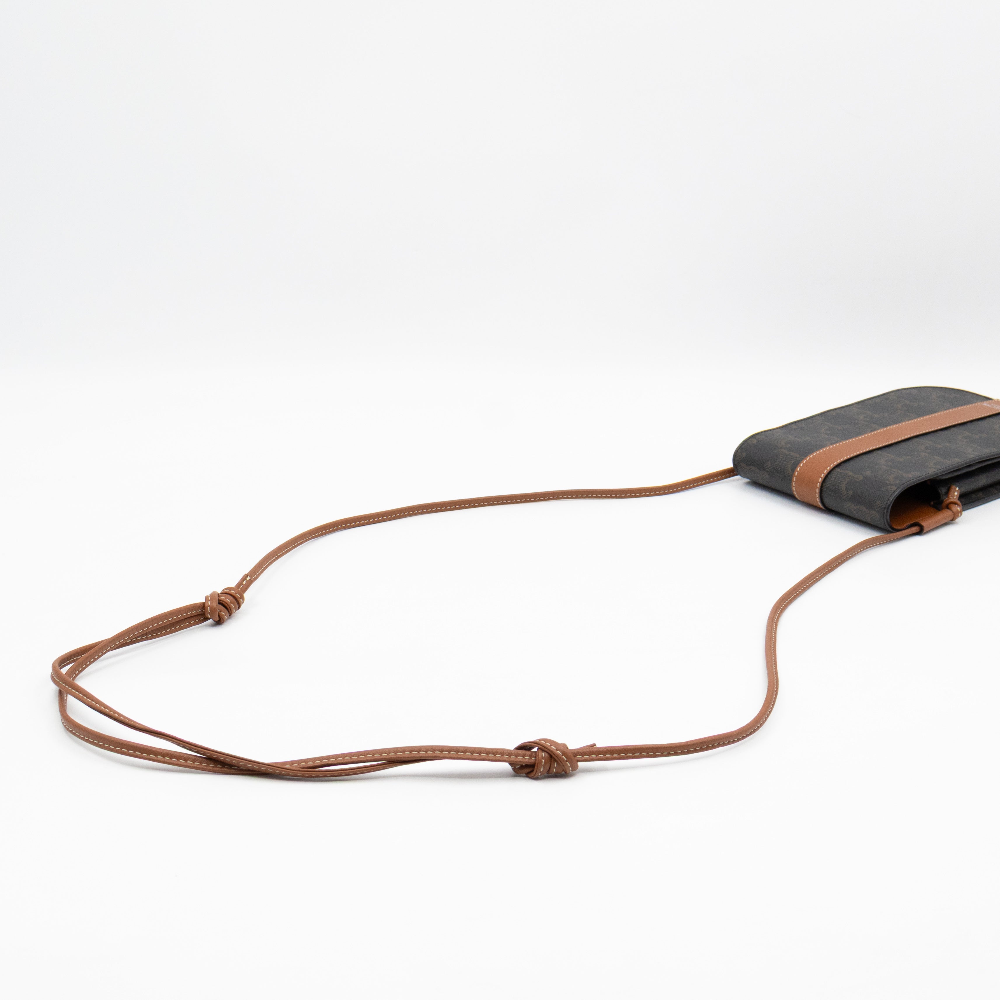 Phone Pouch with Flap Triomphe Canvas Tan Calfskin Leather