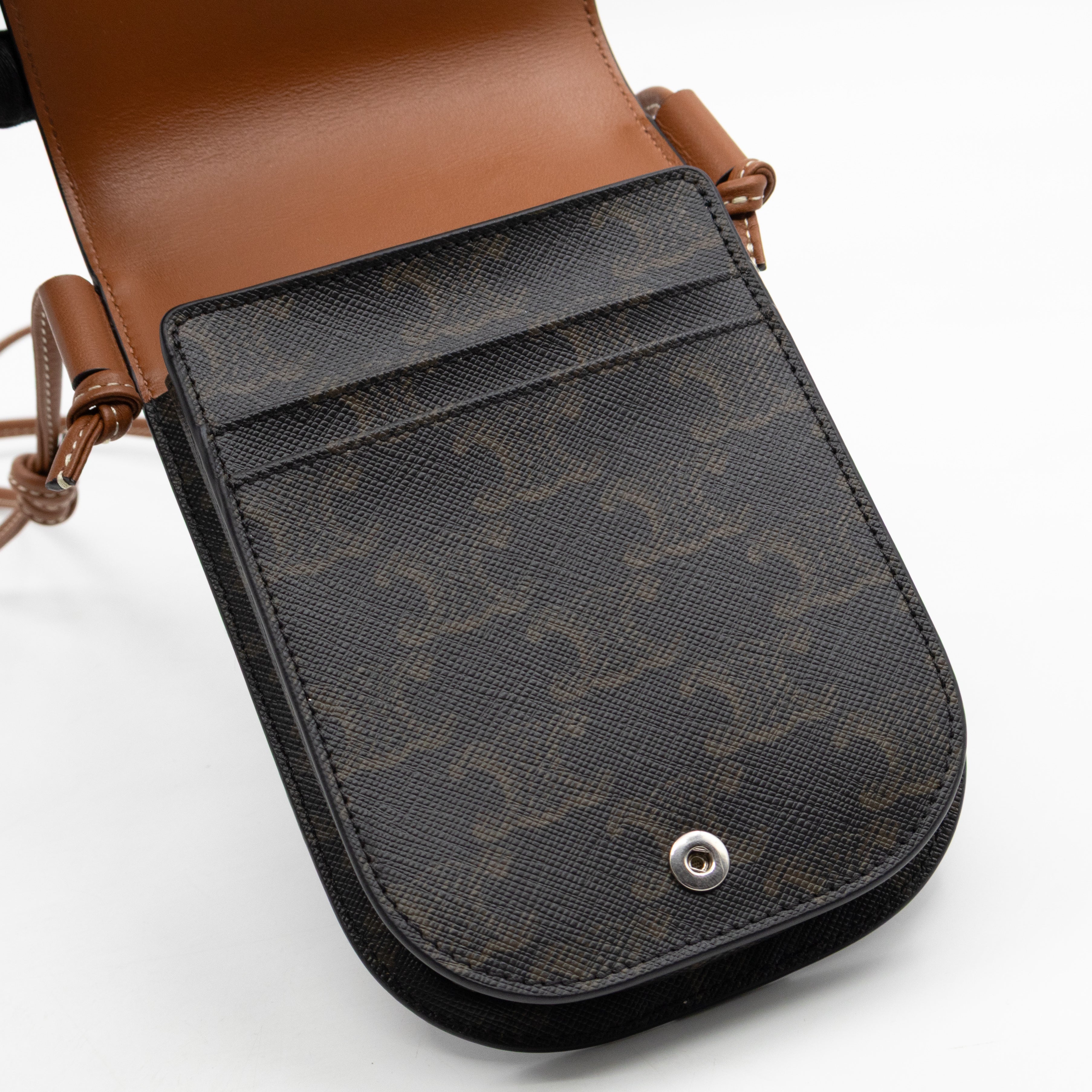 Phone Pouch with Flap Triomphe Canvas Tan Calfskin Leather