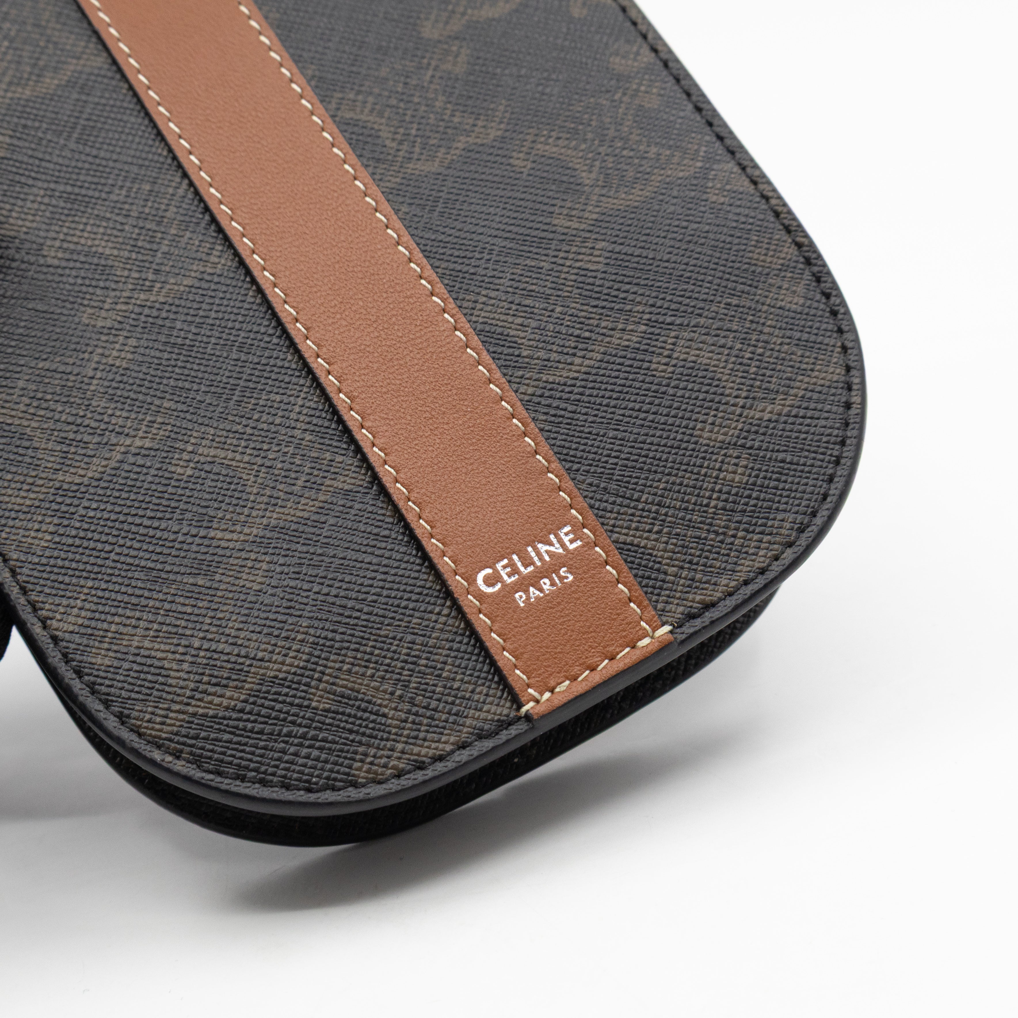 Phone Pouch with Flap Triomphe Canvas Tan Calfskin Leather