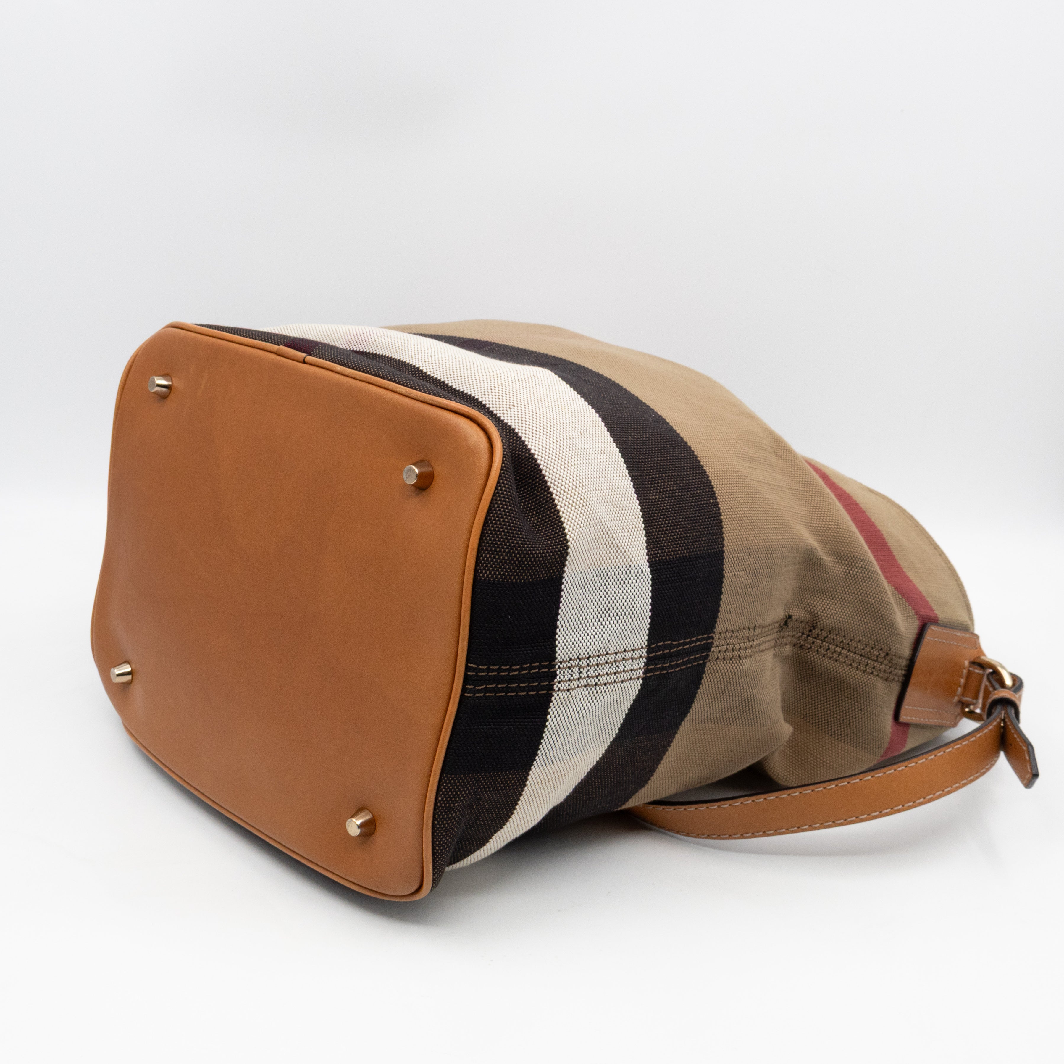 Ashby Bucket Bag Check Canvas Brown Leather