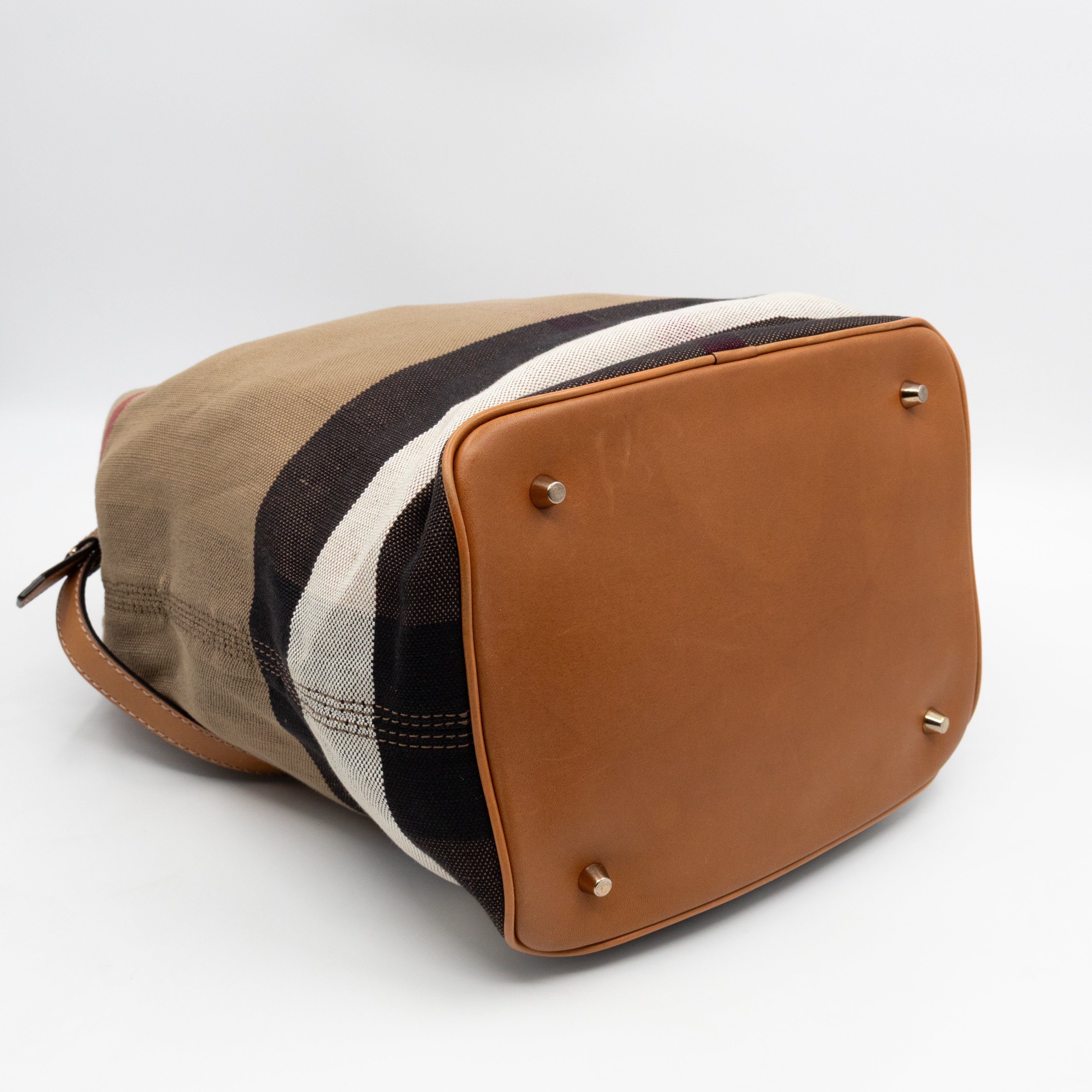 Ashby Bucket Bag Check Canvas Brown Leather