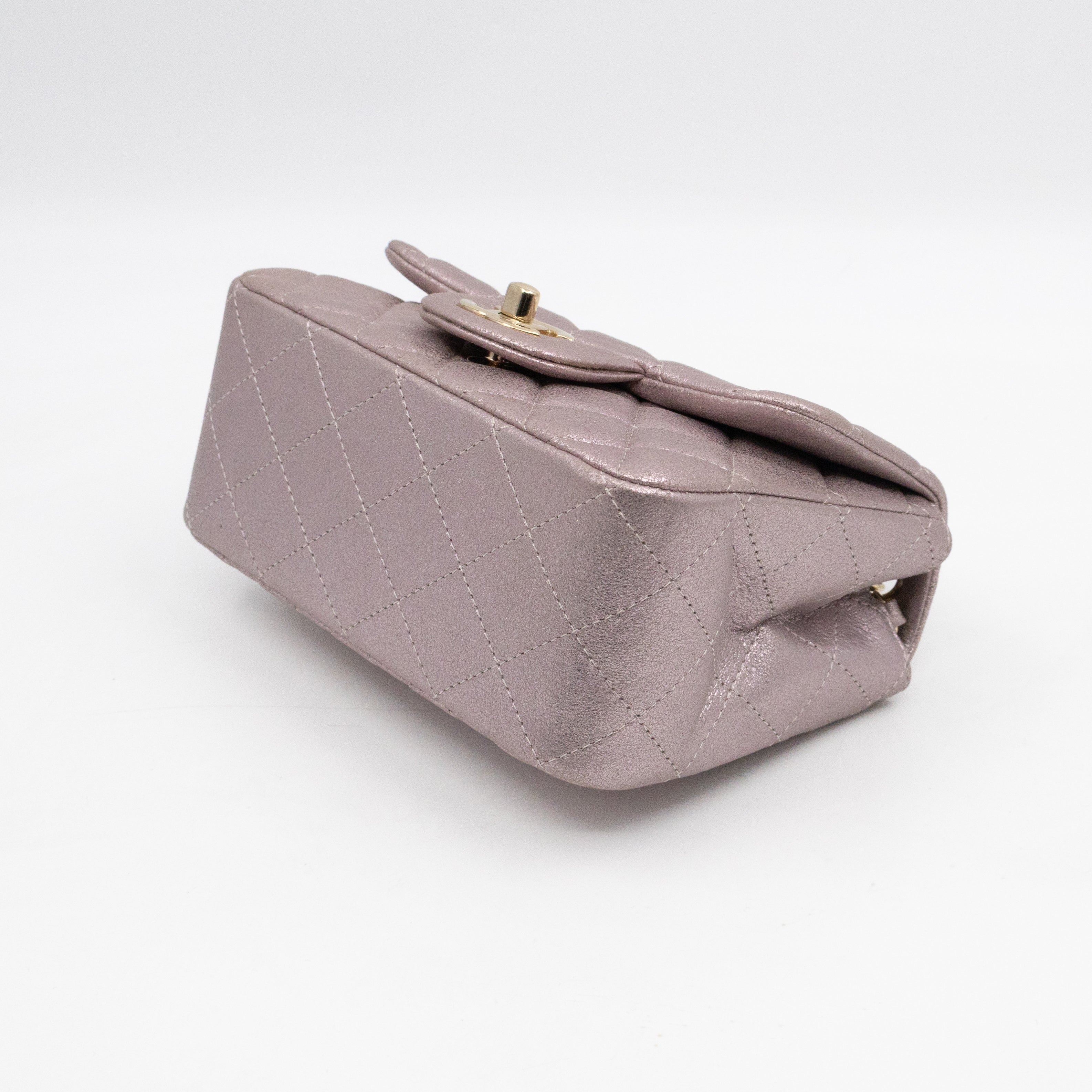 Classic Flap Mini Square Light Pink Metallic Goatskin