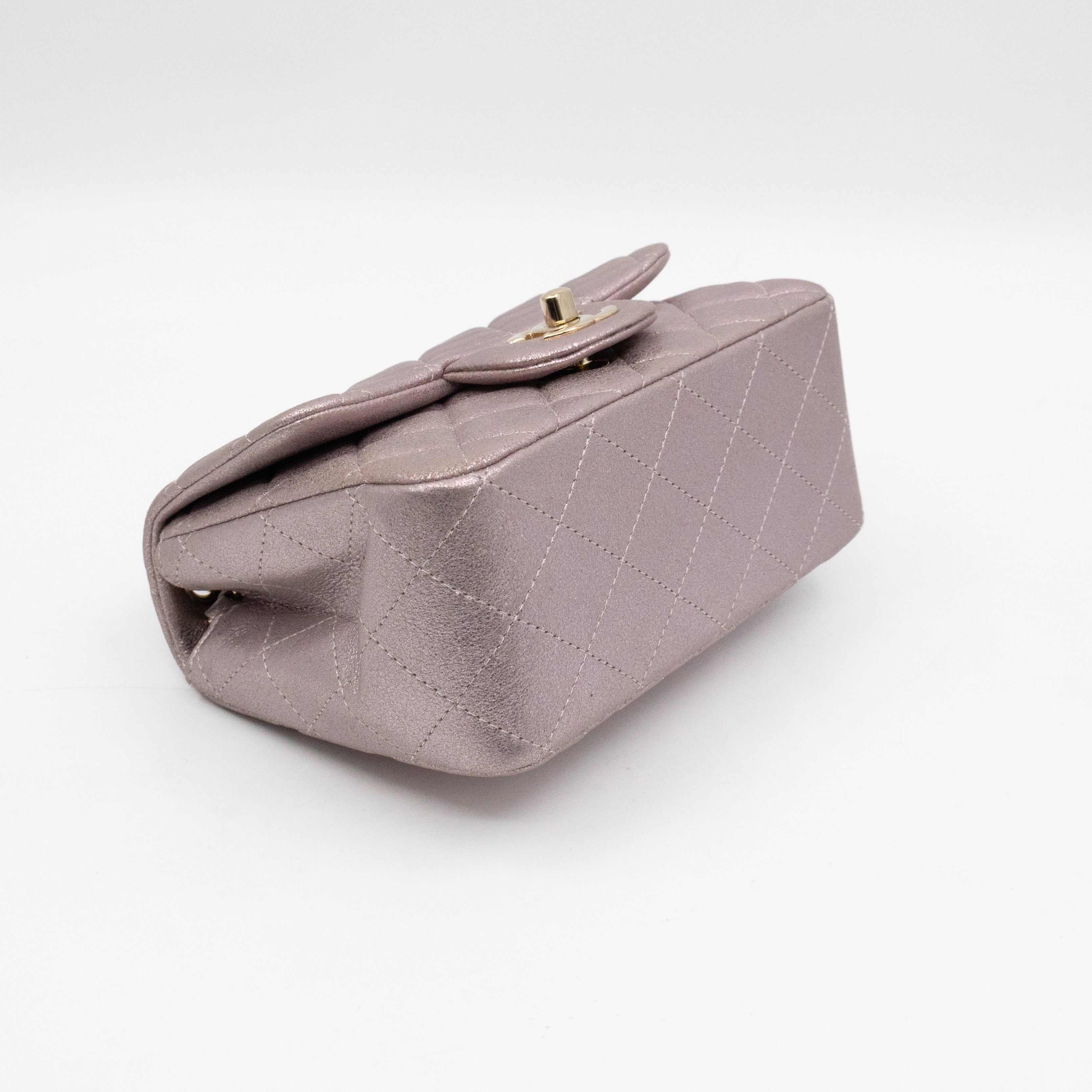 Classic Flap Mini Square Light Pink Metallic Goatskin