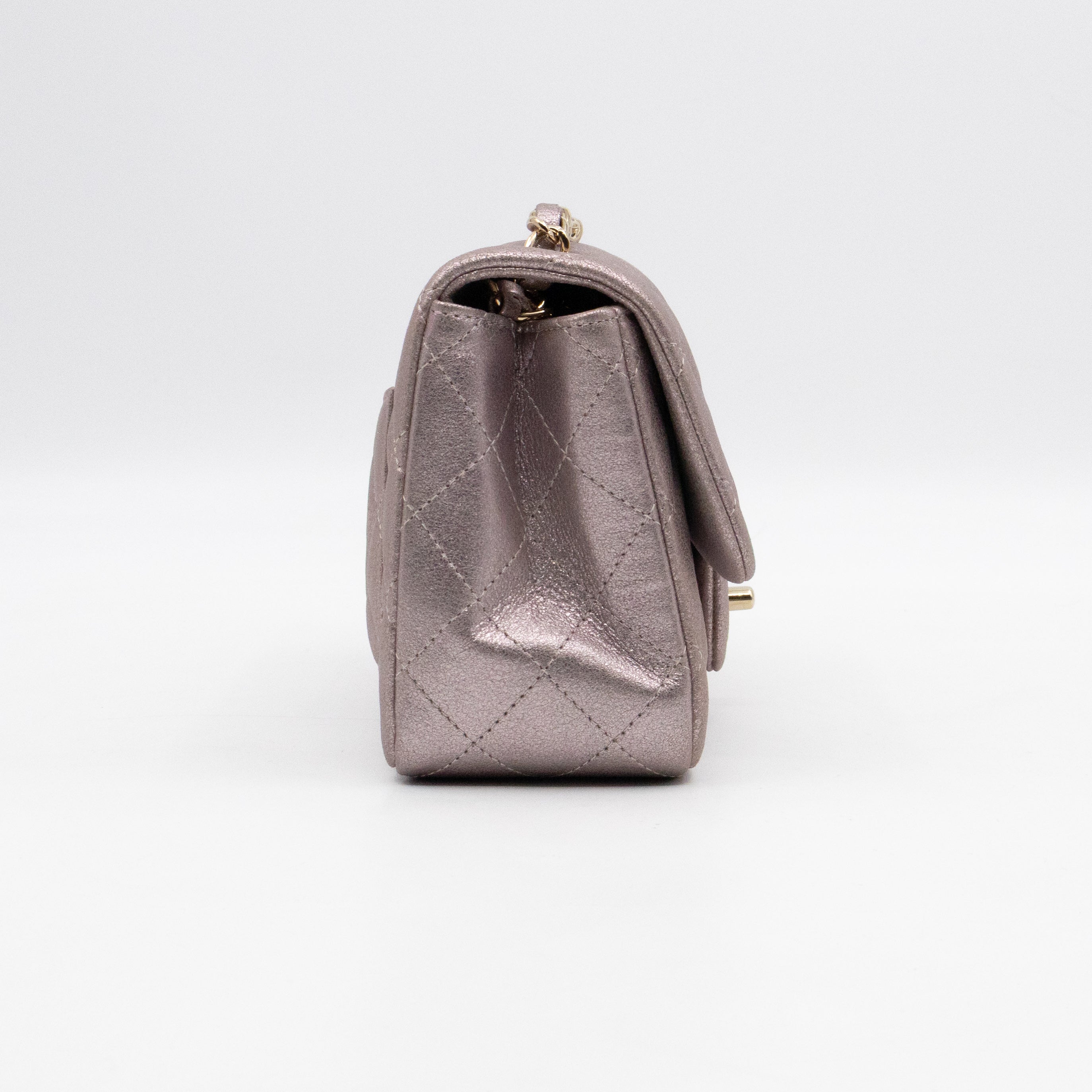 Classic Flap Mini Square Light Pink Metallic Goatskin