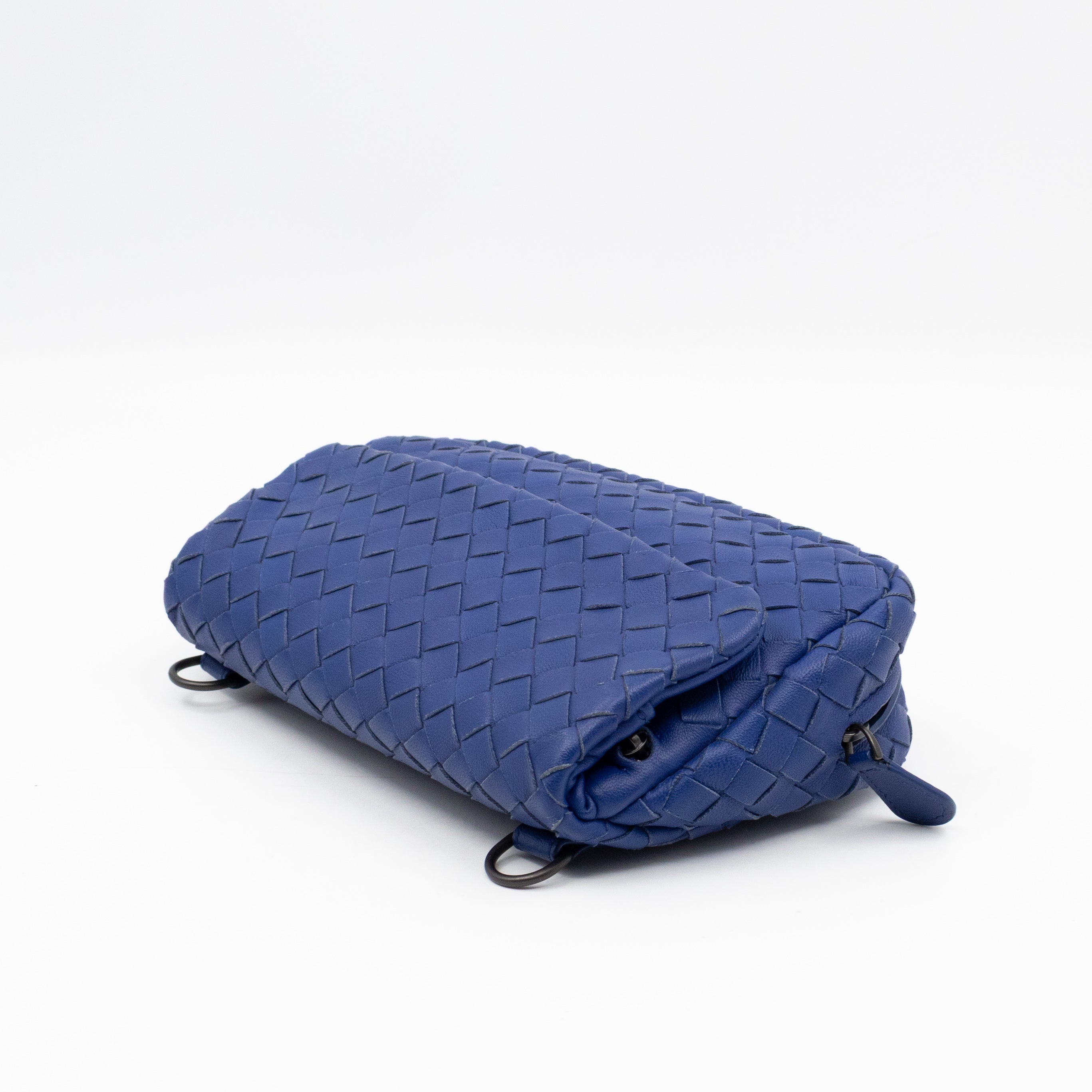 Olimpia Crossbody Bag Blue Intrecciato Leather