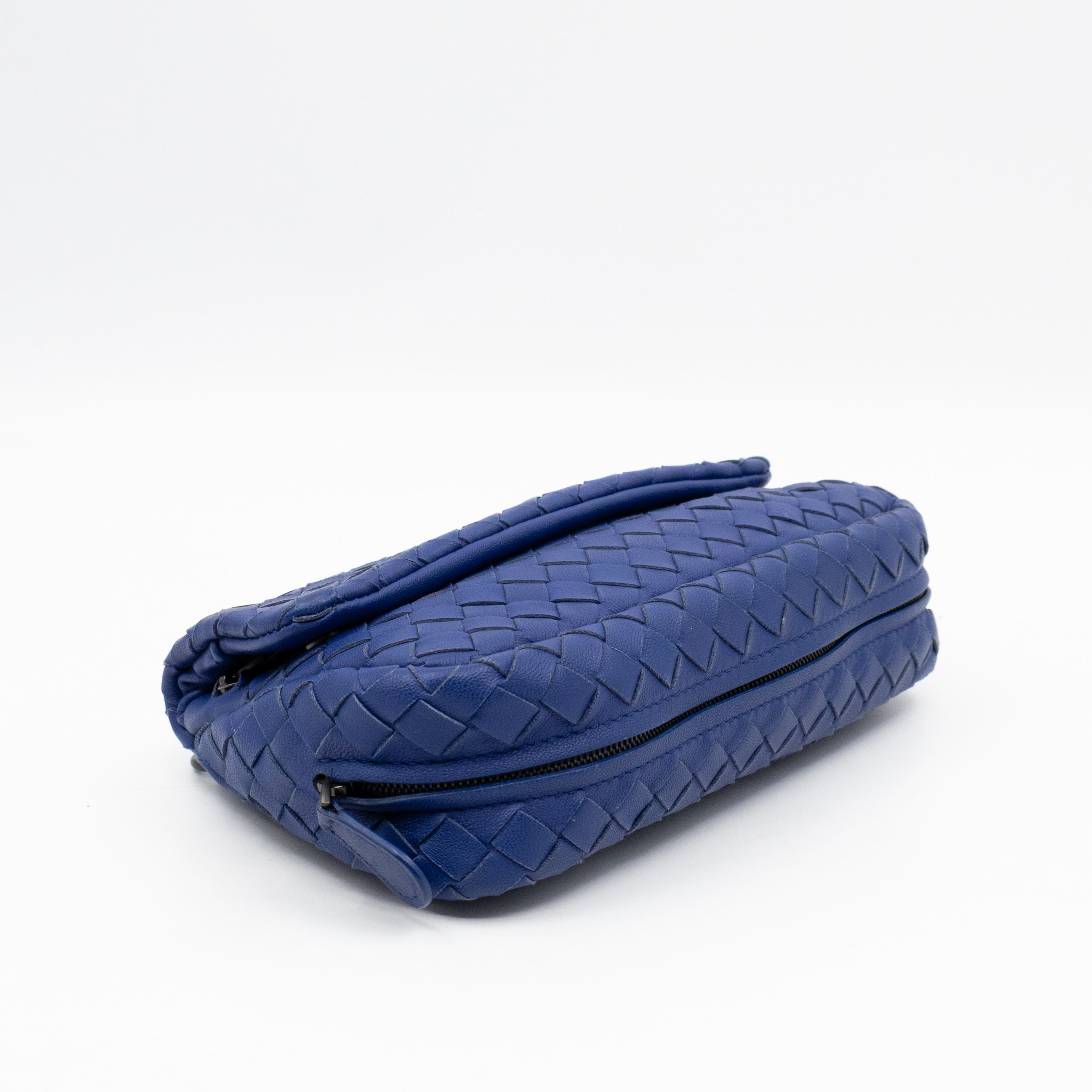 Olimpia Crossbody Bag Blue Intrecciato Leather