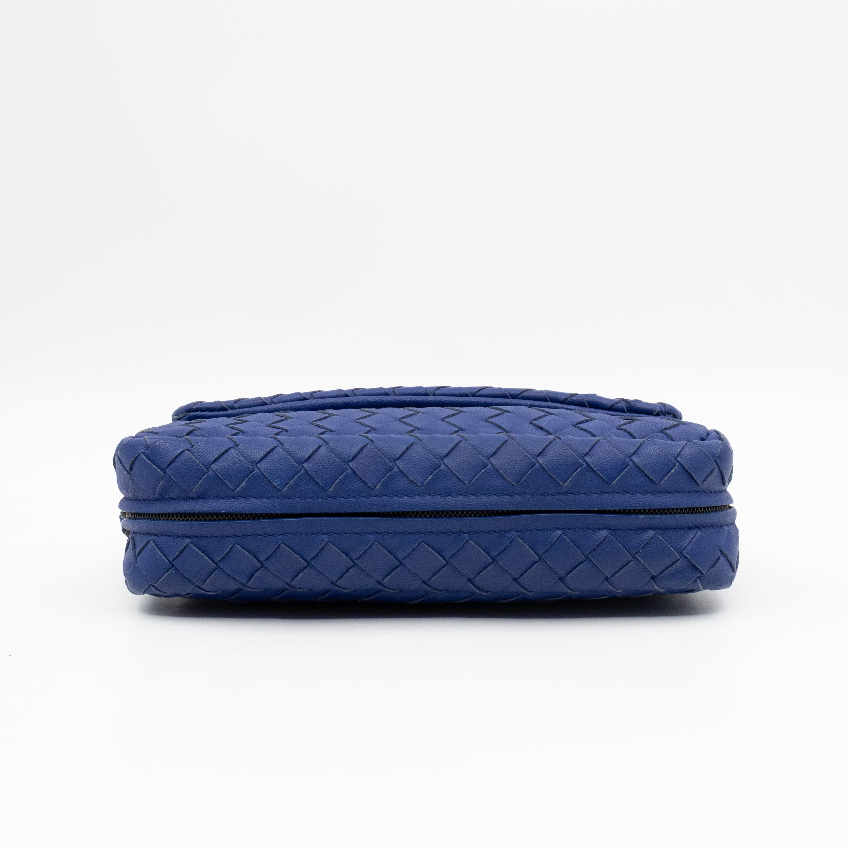Olimpia Crossbody Bag Blue Intrecciato Leather