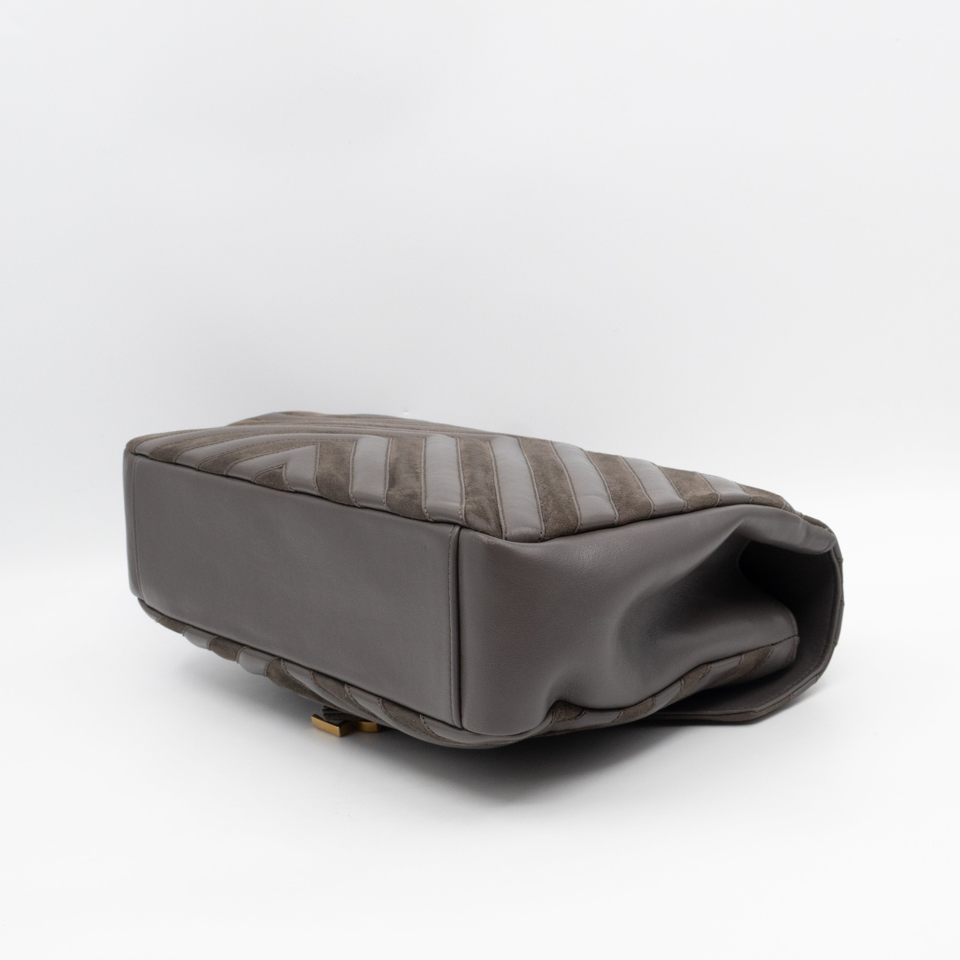 College Large Chevron Quilted Gray Suede Leather