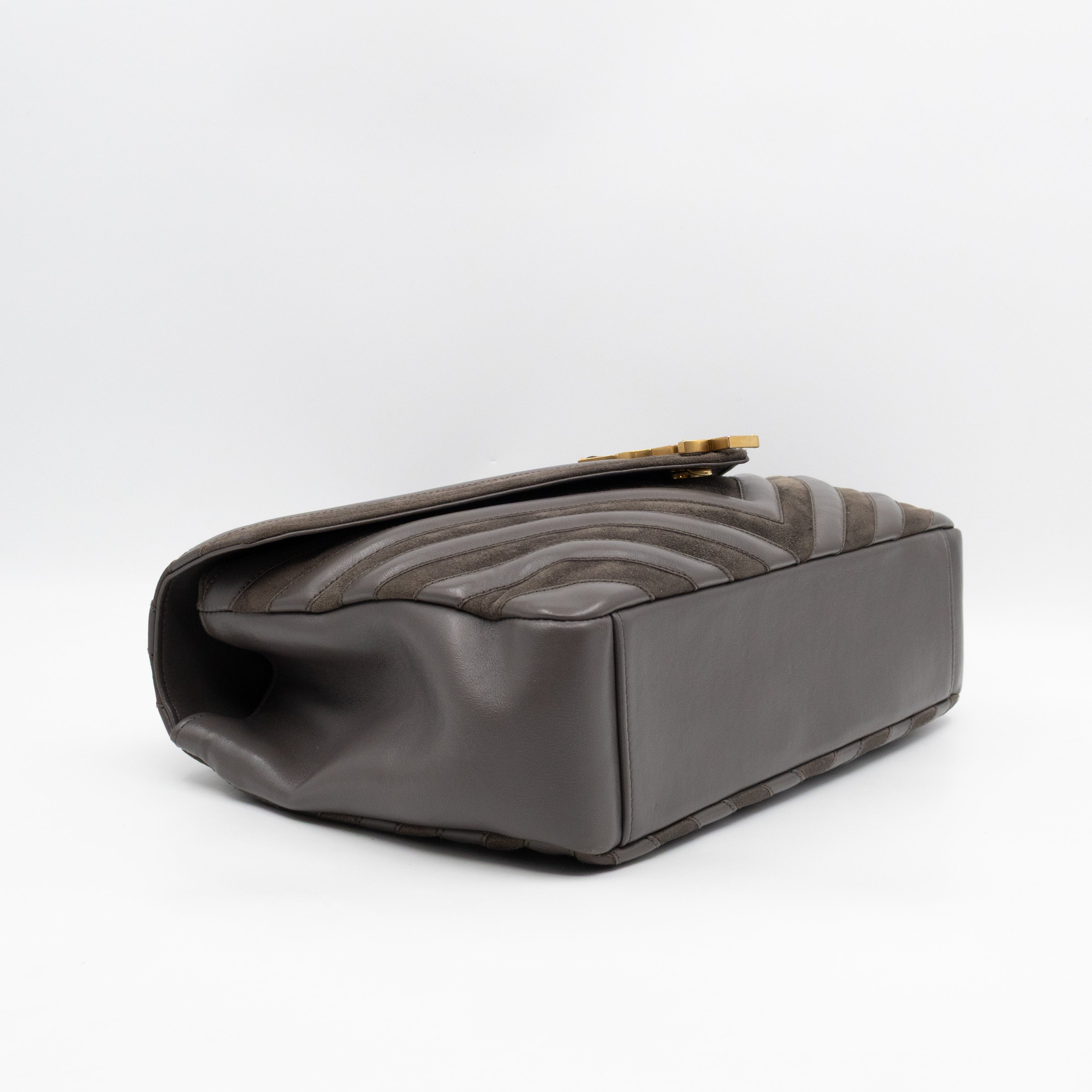 College Large Chevron Quilted Gray Suede Leather