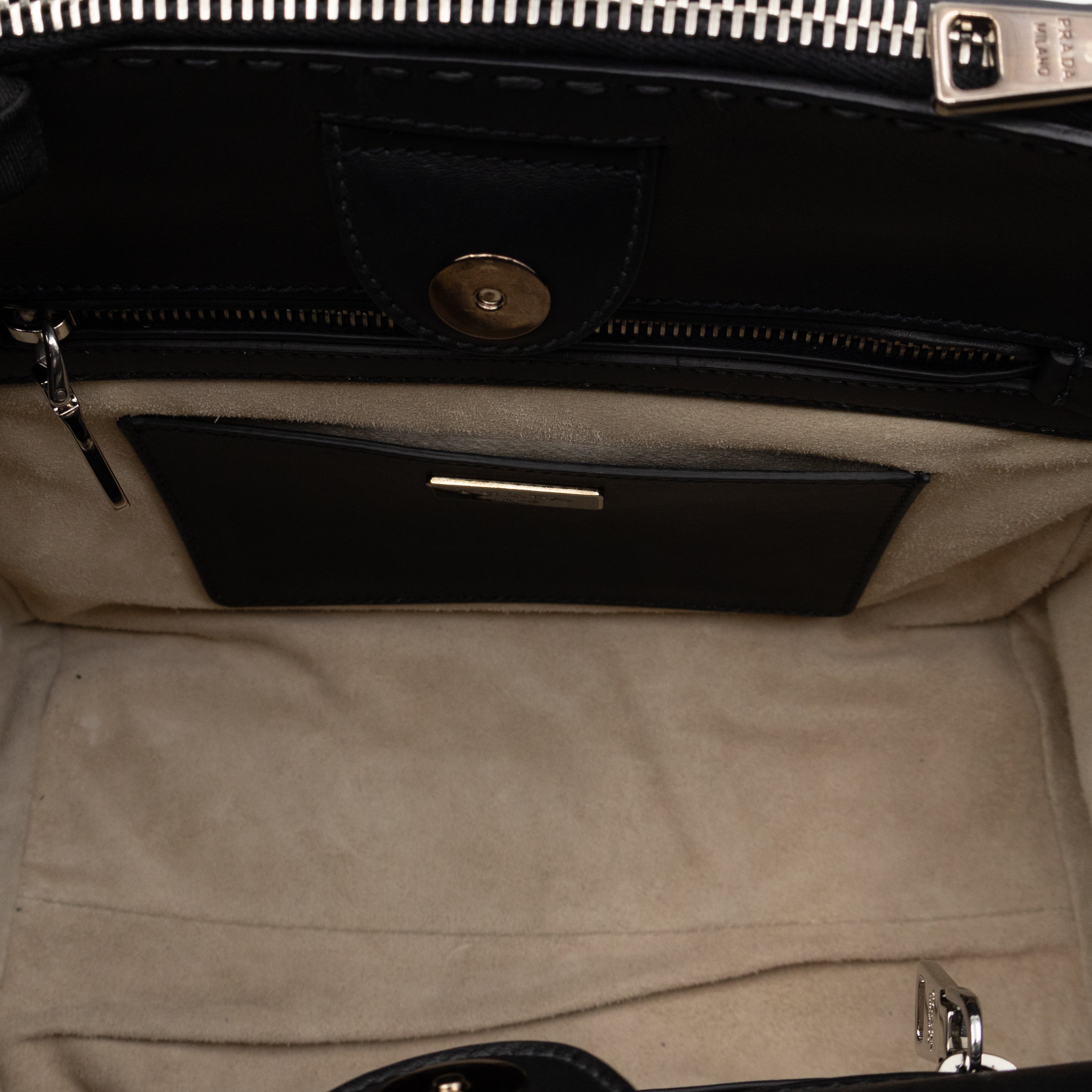 City Stitched Twin Tote Bag Black Calf Leather