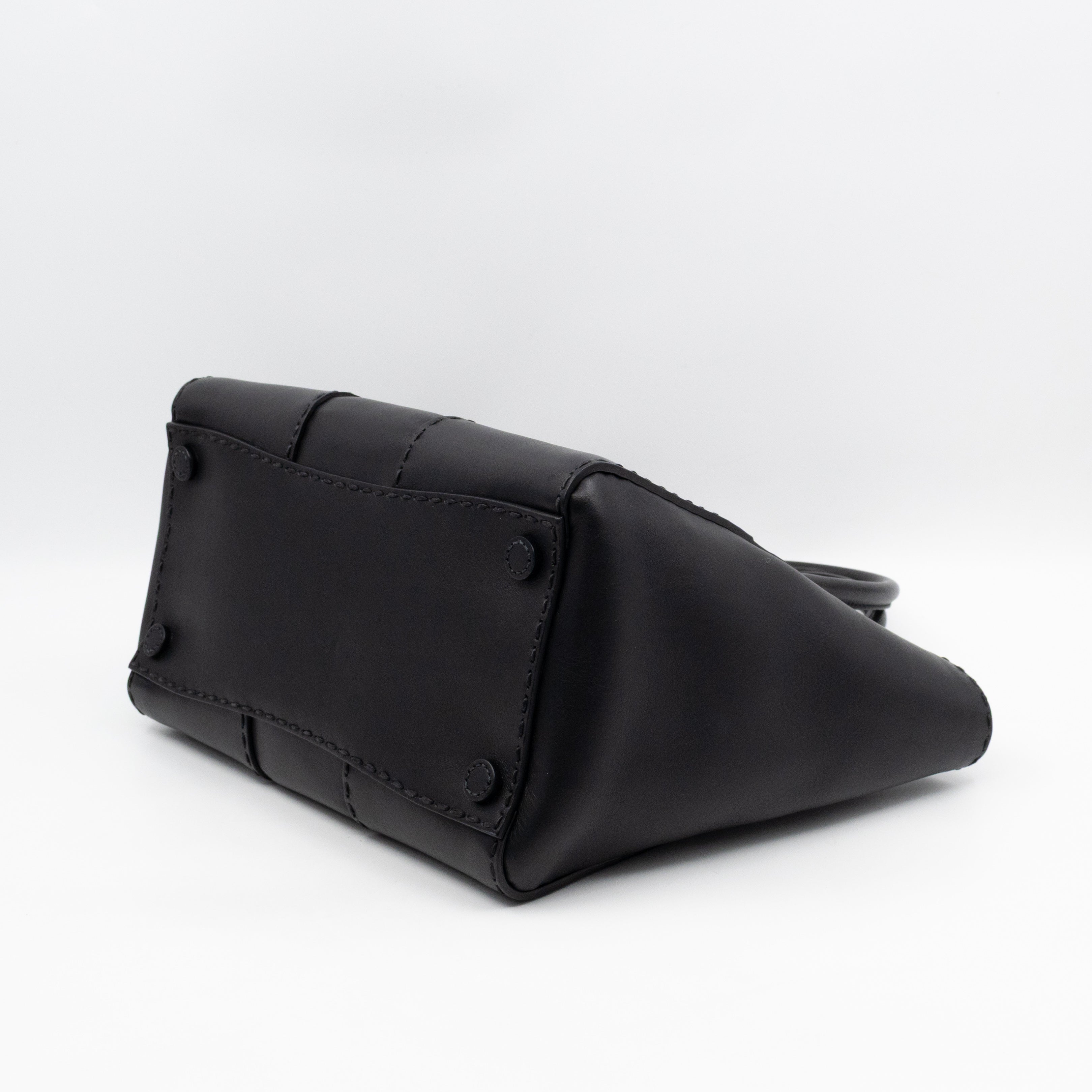 City Stitched Twin Tote Bag Black Calf Leather